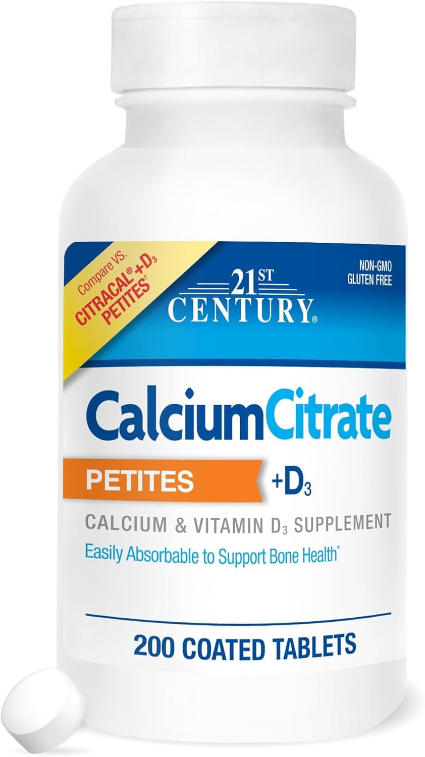 21st Century Calcium Citrate Petites + D3 Caplets, 600 Count