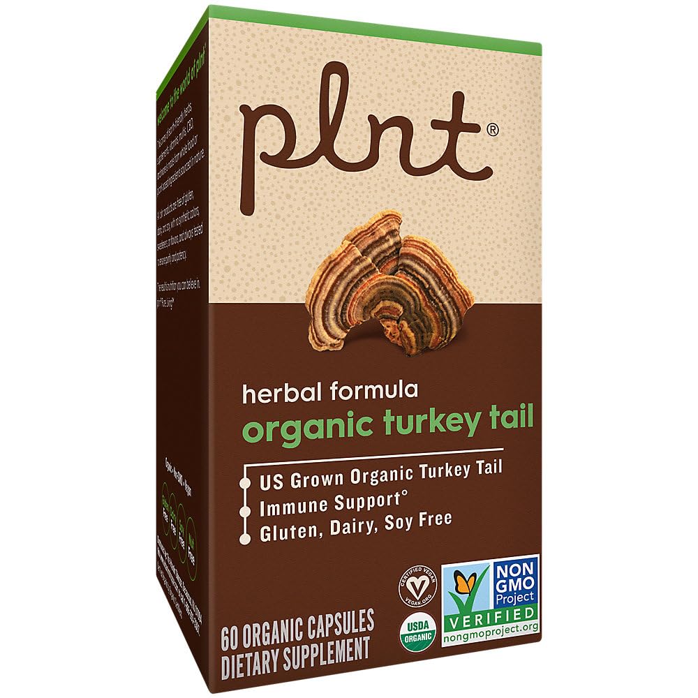 plnt Organic Turkey Tail Mushroom Herbal Formula for Immune Support, 60 Capsules