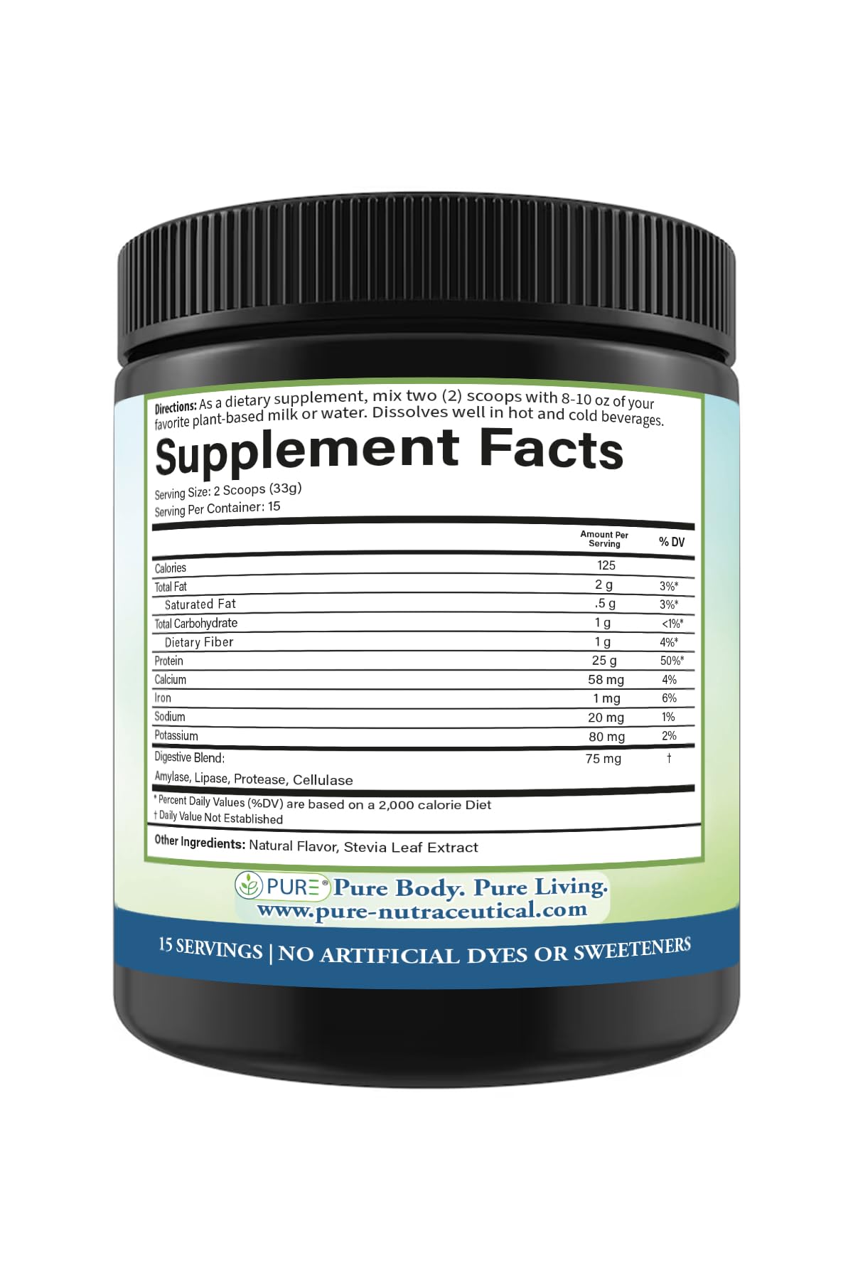 PURE Vegan Protein Powder Pea & Mung Bean Blend with Digestive Enzymes, Vanilla, 495 g