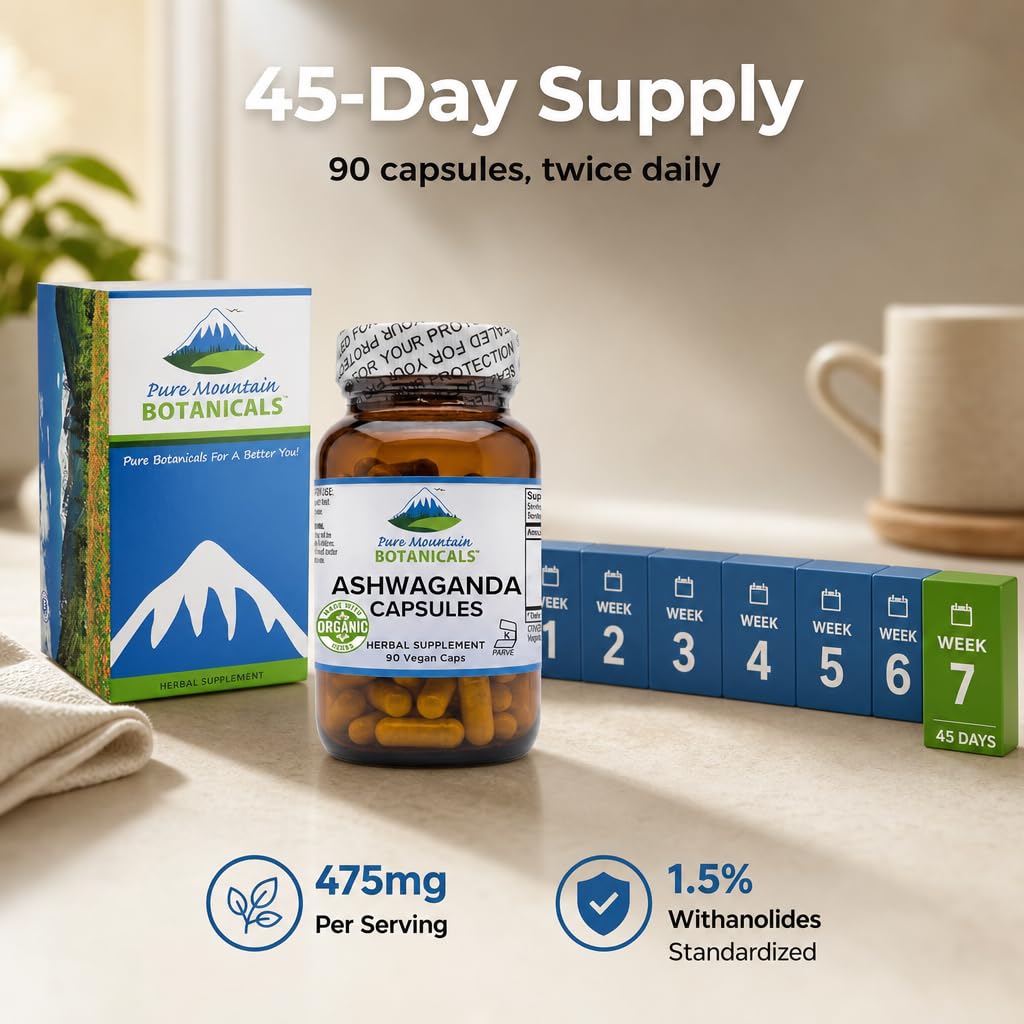 Pure Mountain Botanicals Ashwagandha Capsules 90 Count