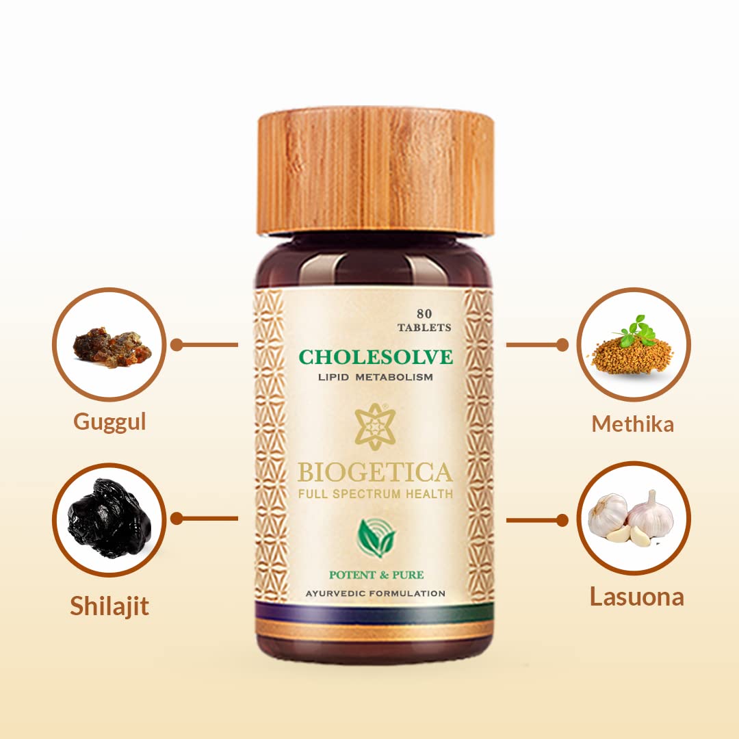 Biogetica CholeSolve Ayurvedic Supplement to Maintain Cholesterol Level for Men & Women Energy Booster (Lipid Metabosilm Care) 80 Tablets