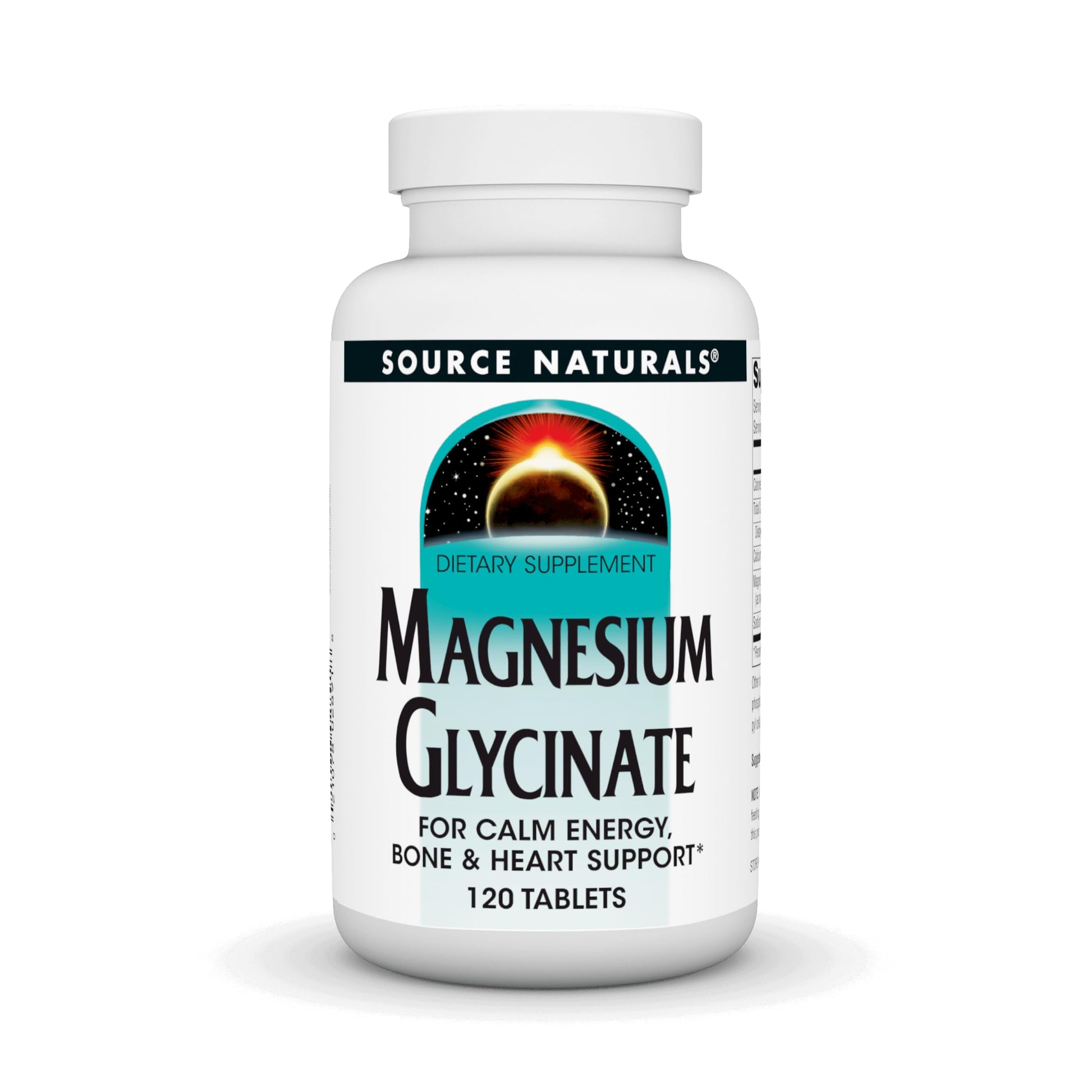 Source Naturals Magnesium Glycinate, Chelated for High Absorption for Calm Energy, Bone & Heart Support*, 200 mg per Serving, 120 Tablets