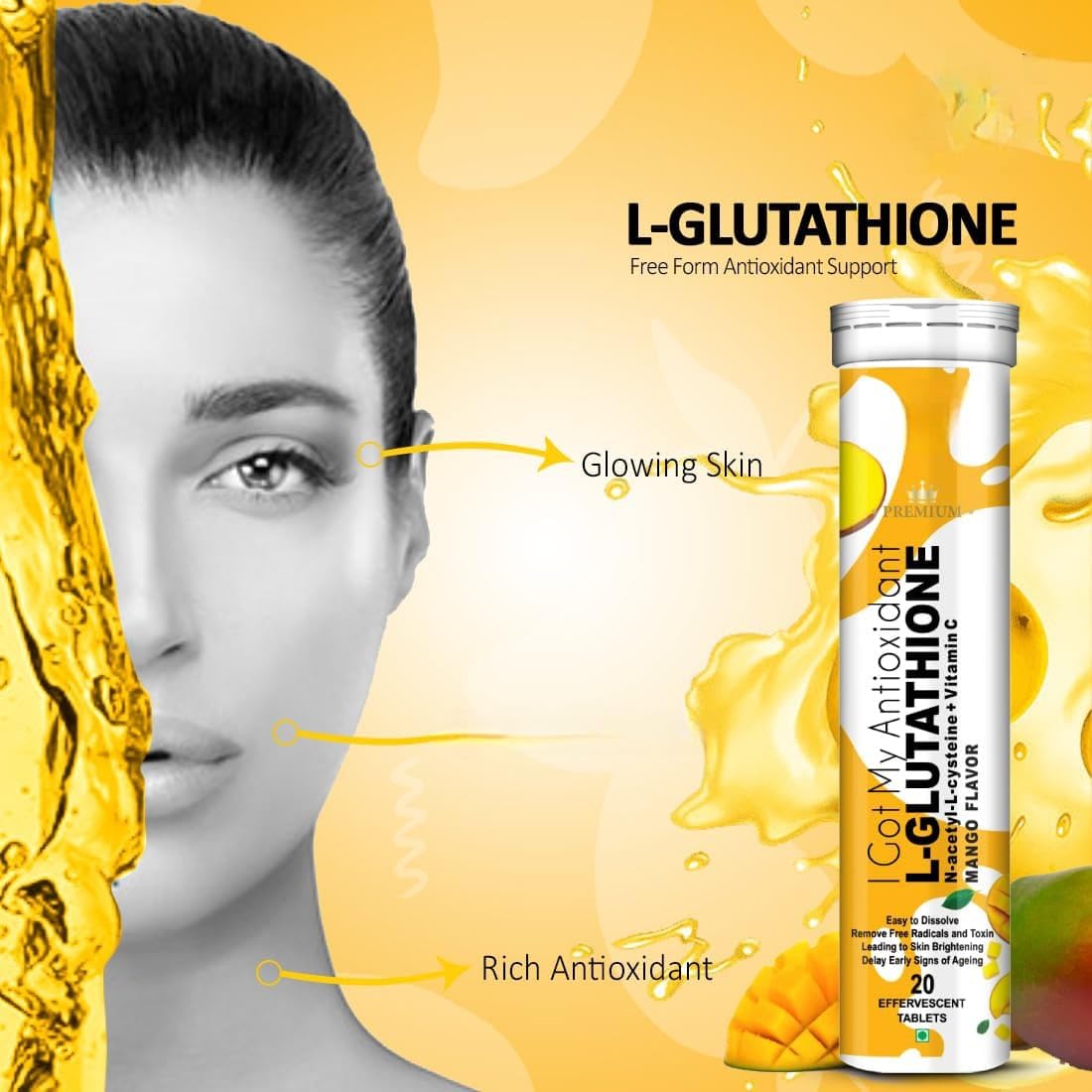 Generic L-Glutathione 600mg with Mango Flavour Tablet, 20 Tablets