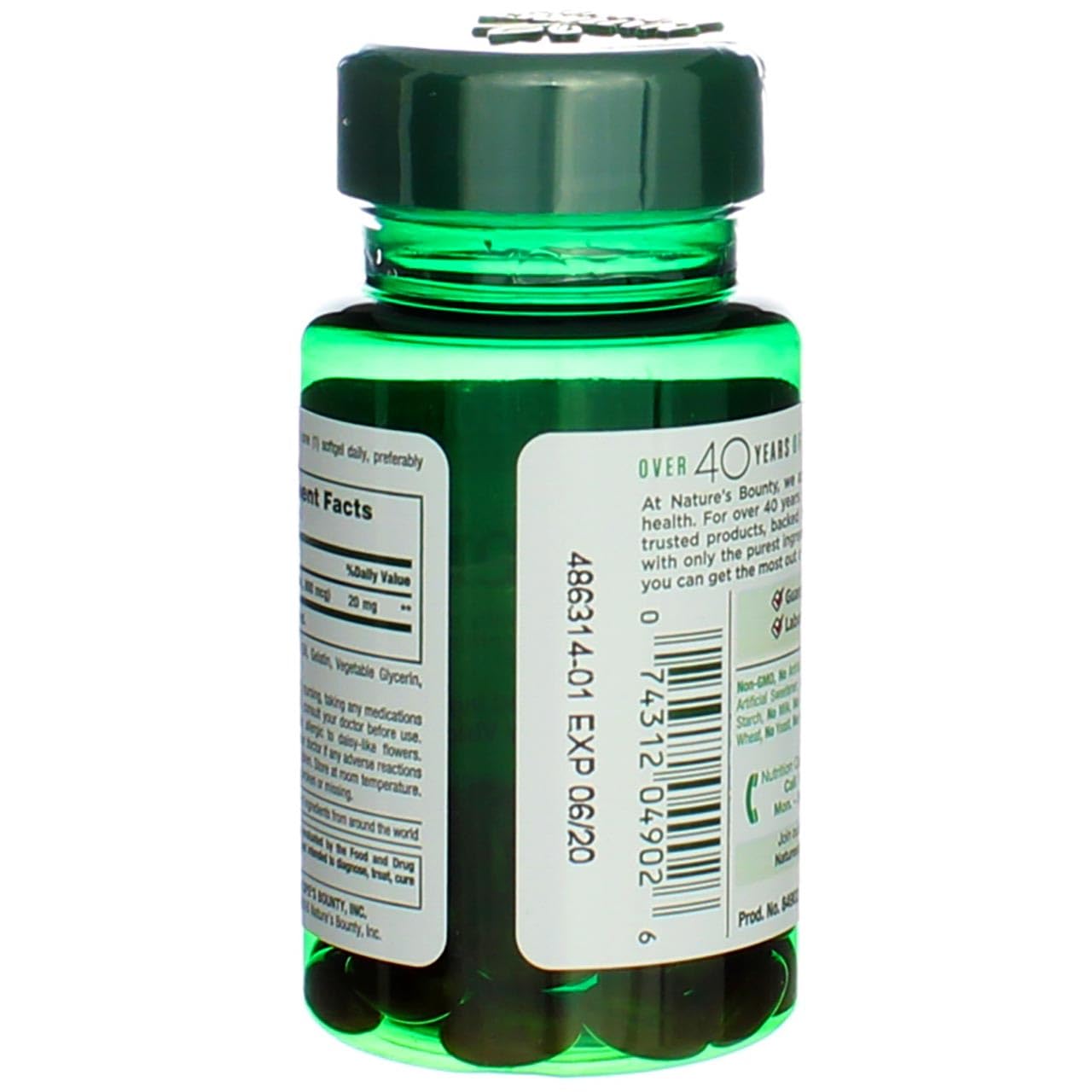 Nature's Bounty Lutein 20 mg Softgels, 40 Count