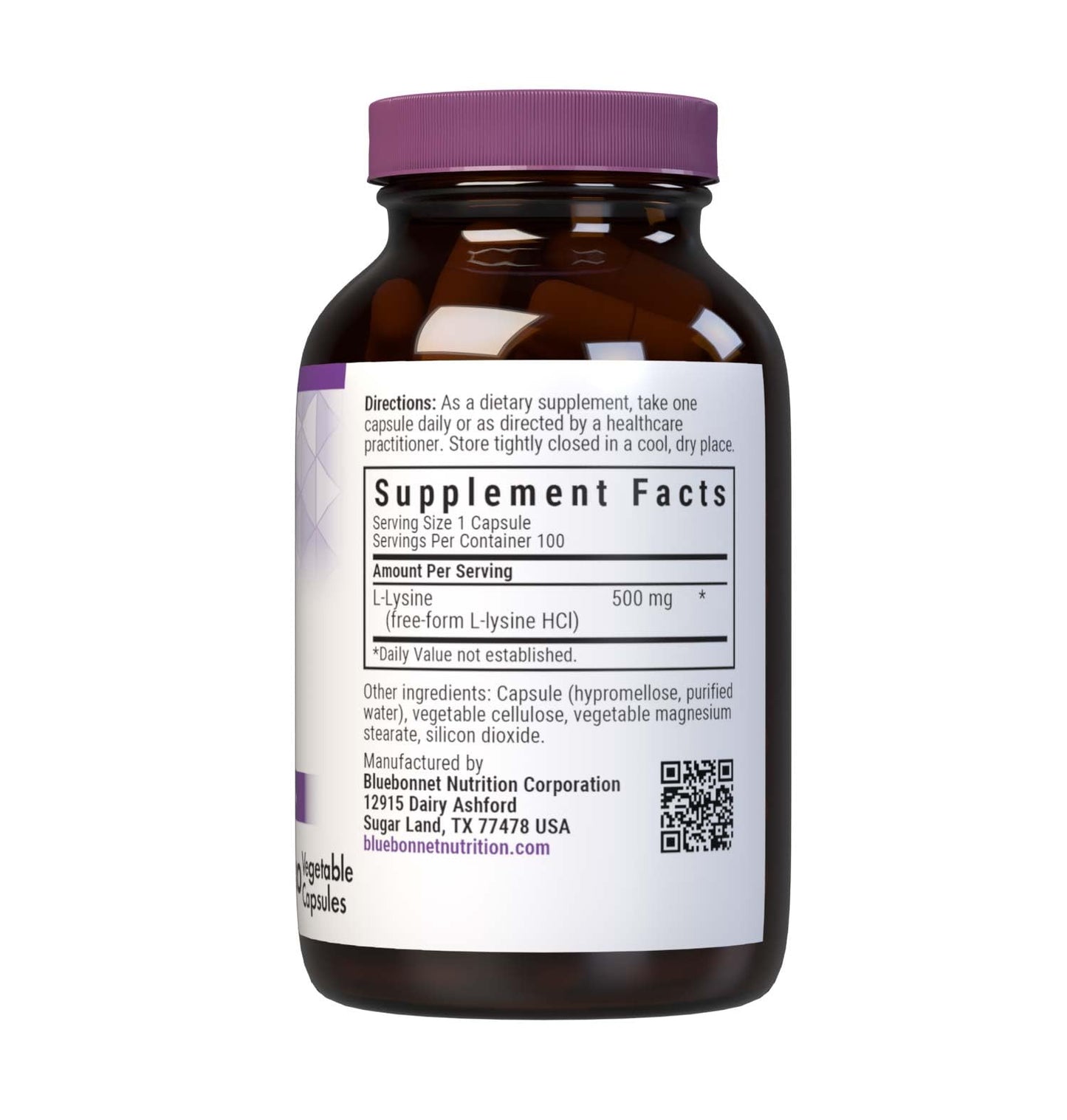 BlueBonnet L-Lysine 500mg Capsule, 100 Capsules