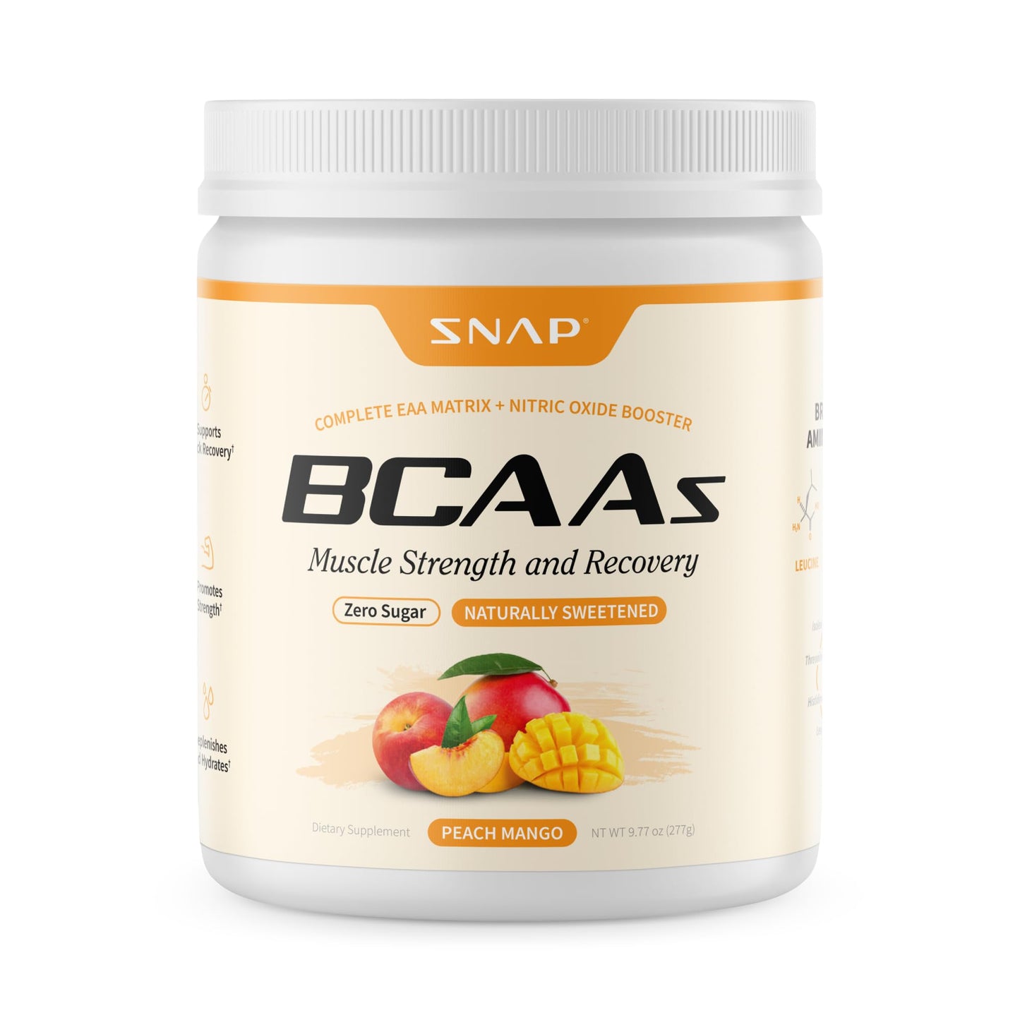 Snap Supplements BCAA Powder Essential Amino Acids, Peach Mango, 9.42 Ounce