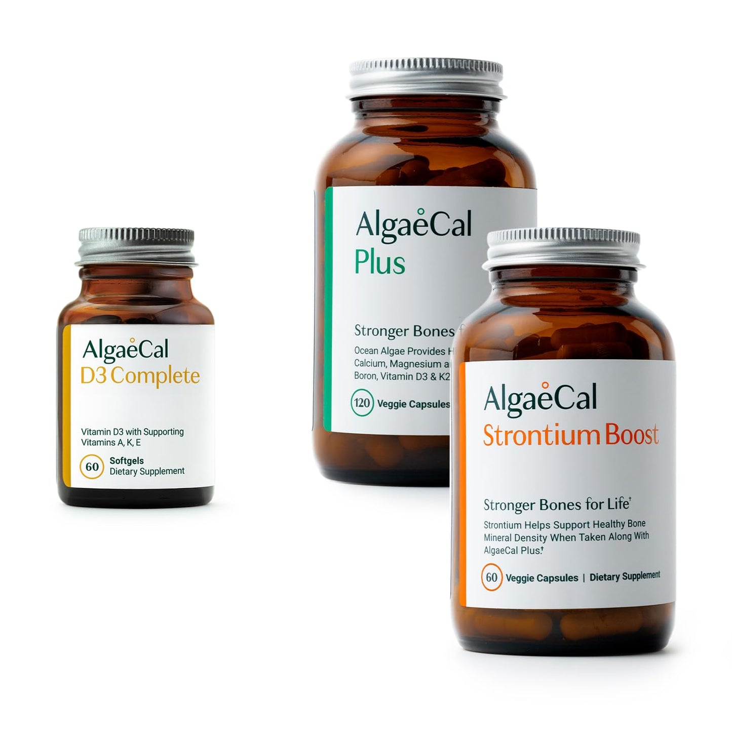 ALGAECAL Bone Health Bundle - D3 Complete (1000 IU) + K2, Vitamin E, Vitamin A & Plant-Based Calcium Clinically Supported to Increase Bone Density, 180 Softgels
