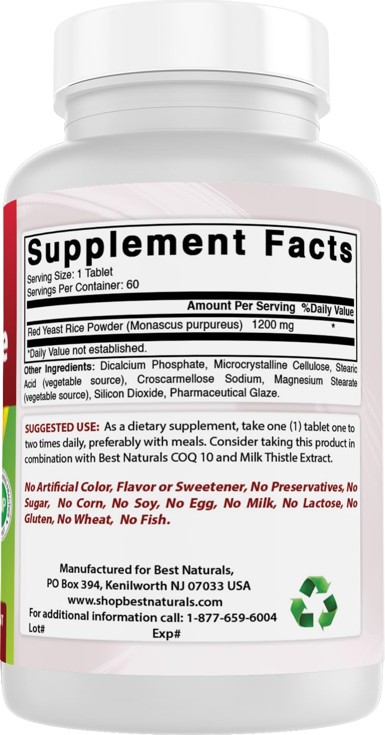 Best Naturals Red Yeast Rice 1200 mg Tablet, 360 Tablets