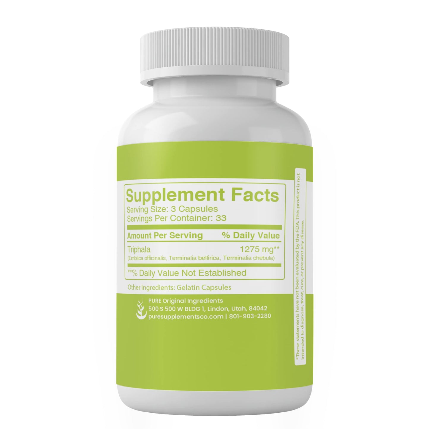 Pure Organic Ingredients Triphala Powder Capsule 100 Count