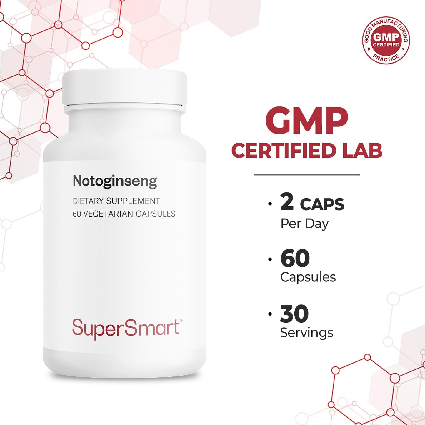 Supersmart Panax Notoginseng 400mg per Day (75% Notoginsenosides) 60 Vegetarian Capsules