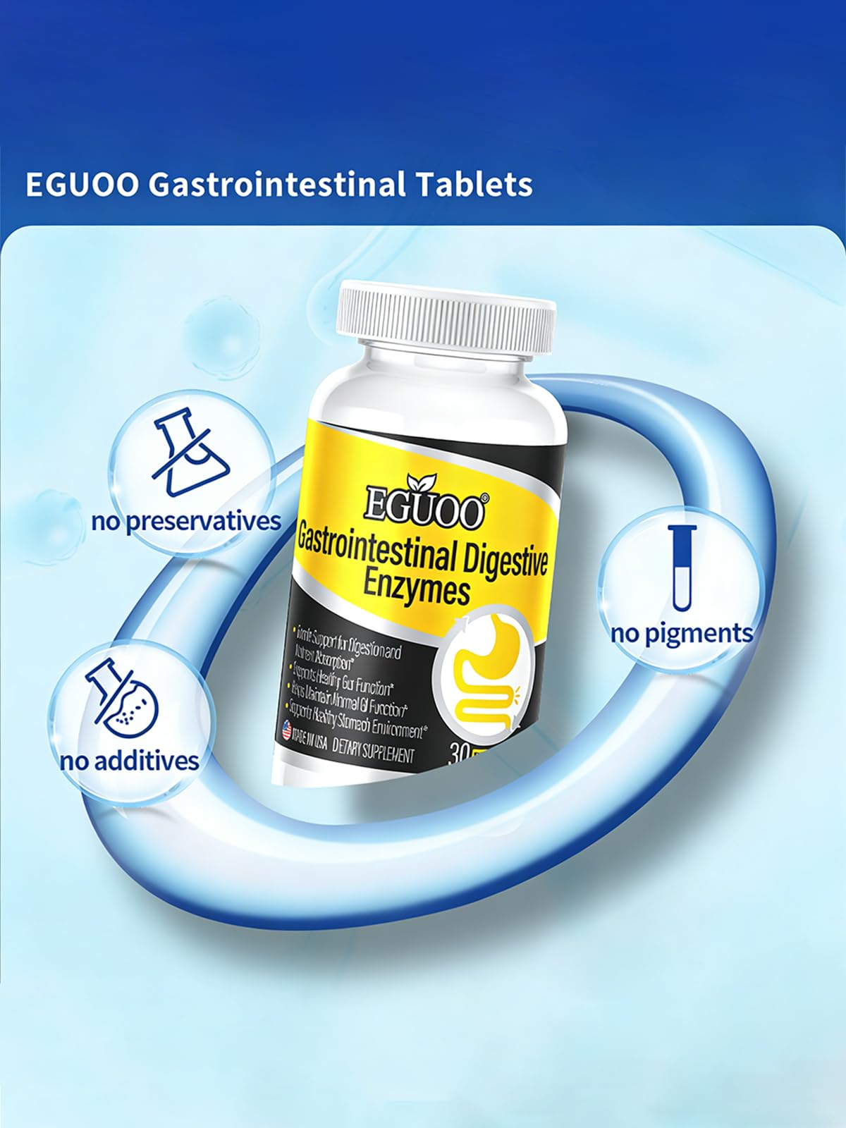 EGUOO Digestive Enzyme Complex with Lion’s Mane Mushroom Powder – L-Glutamine 1000mg, DigeZyme Multi-Enzyme, Zinc L-Carnosine, Multi-Prebiotic Complexes – Gut Health Supplement, 30 Tablets