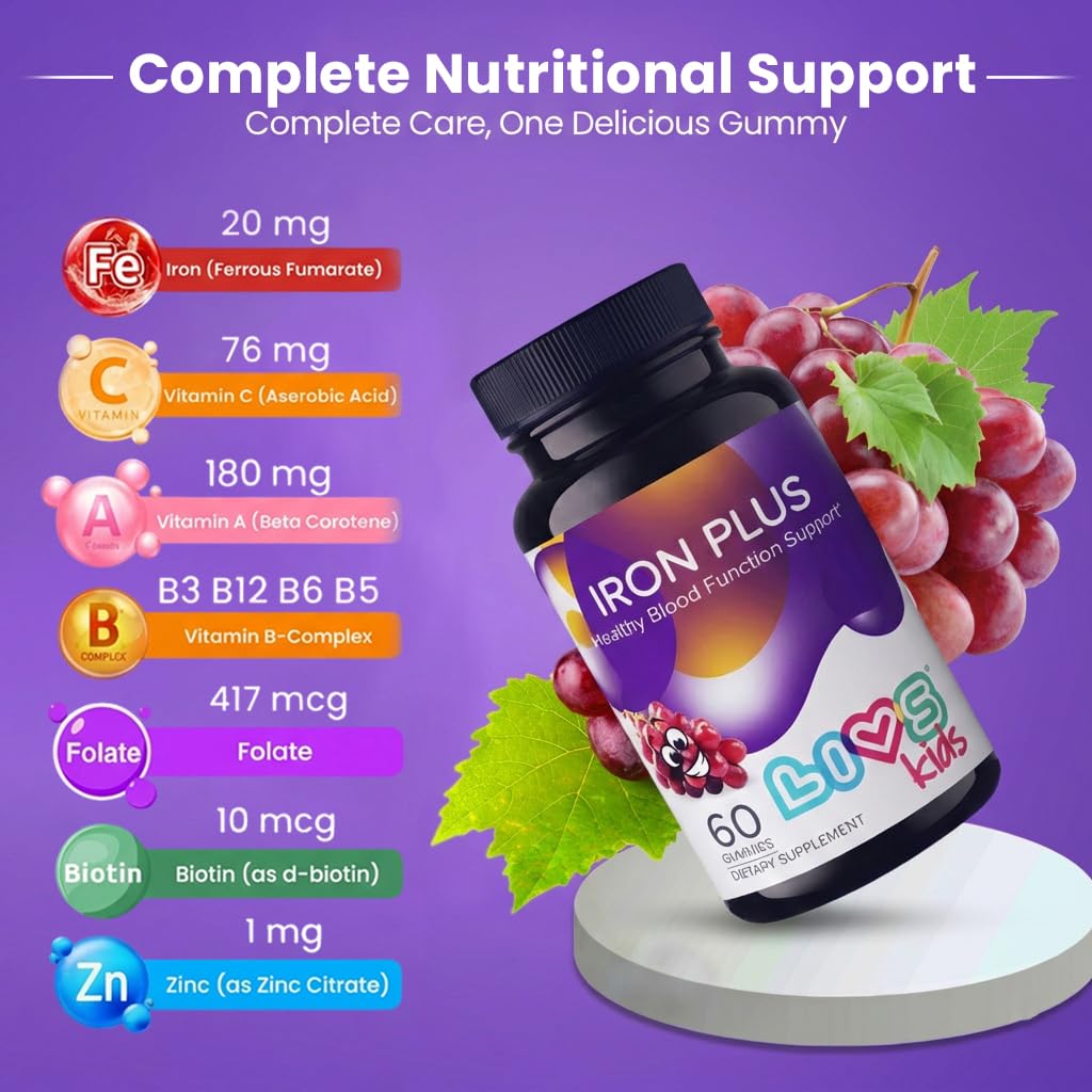 LIVS Iron Supplement for Kids Gummy 60 Count