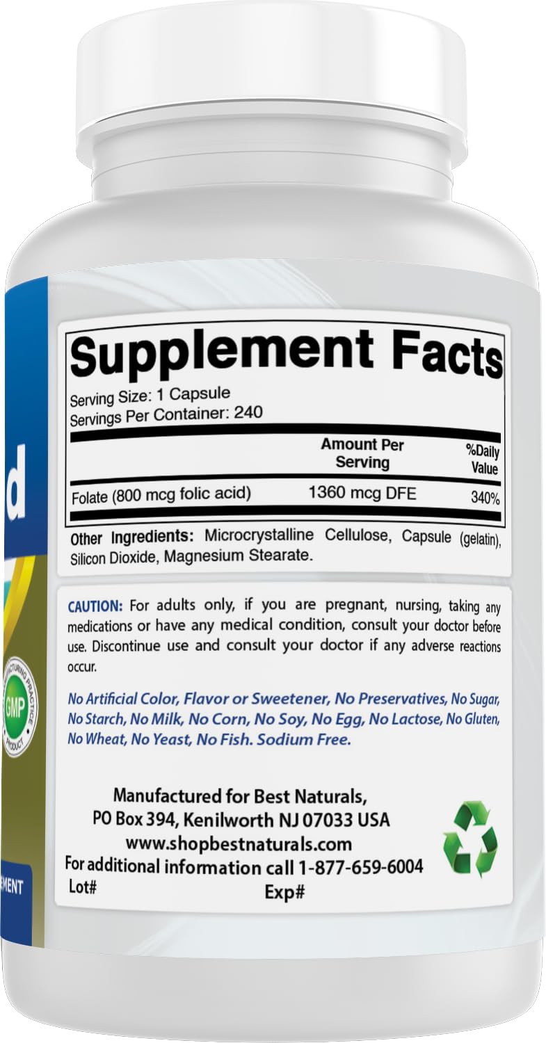 Best Naturals Folic Acid 800 mcg Capsules 240