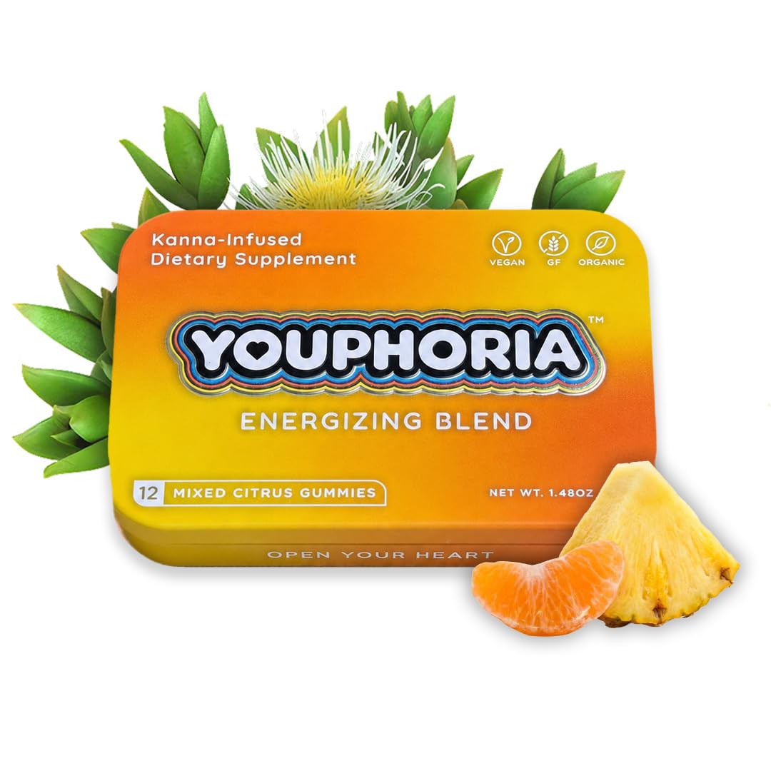 Youphoria Kanna Gummies 600mg Vegan Botanical Supplement for Mood Support, 12 Count