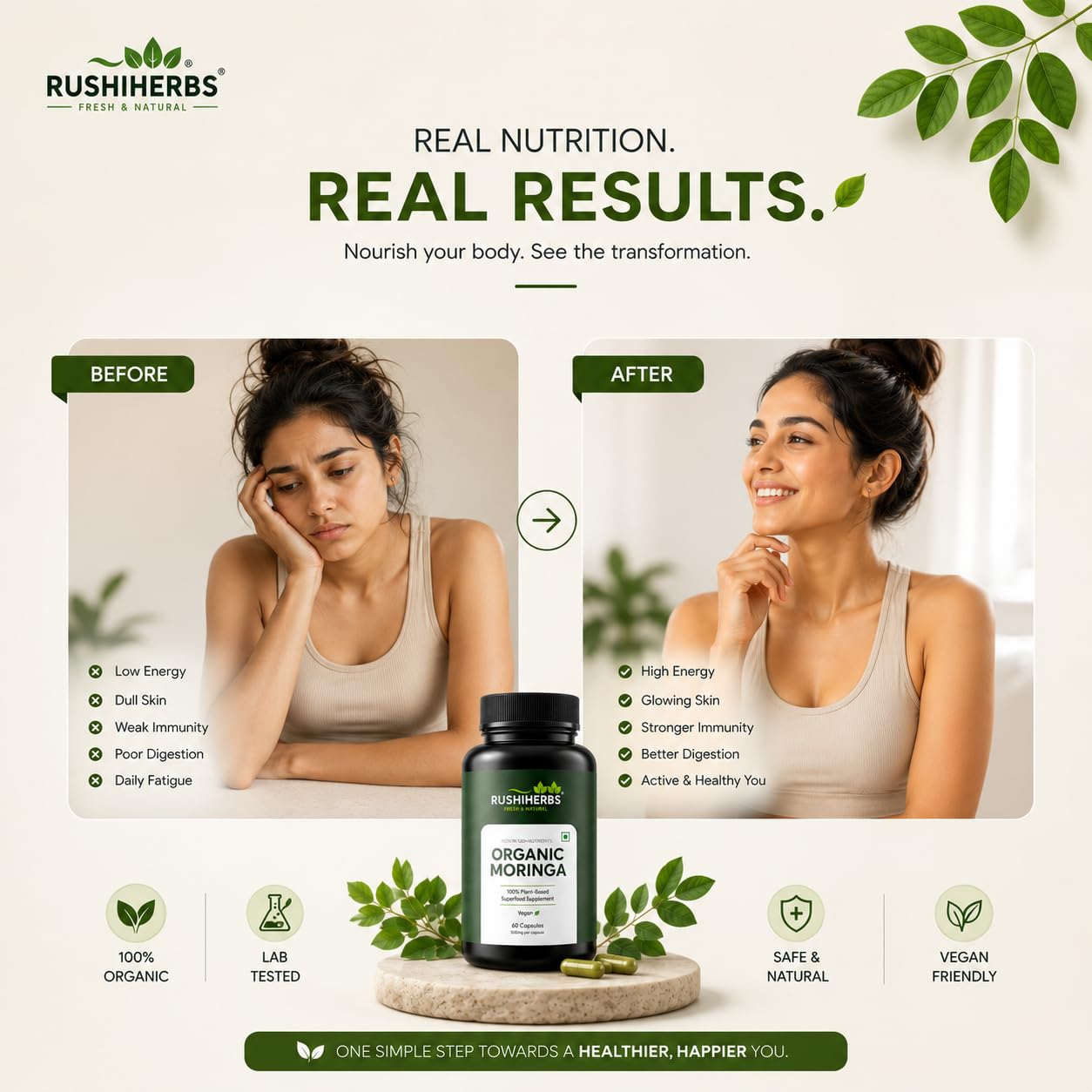 RUSHIHERBS Moringa Leaf Powder Capsules 1 Count