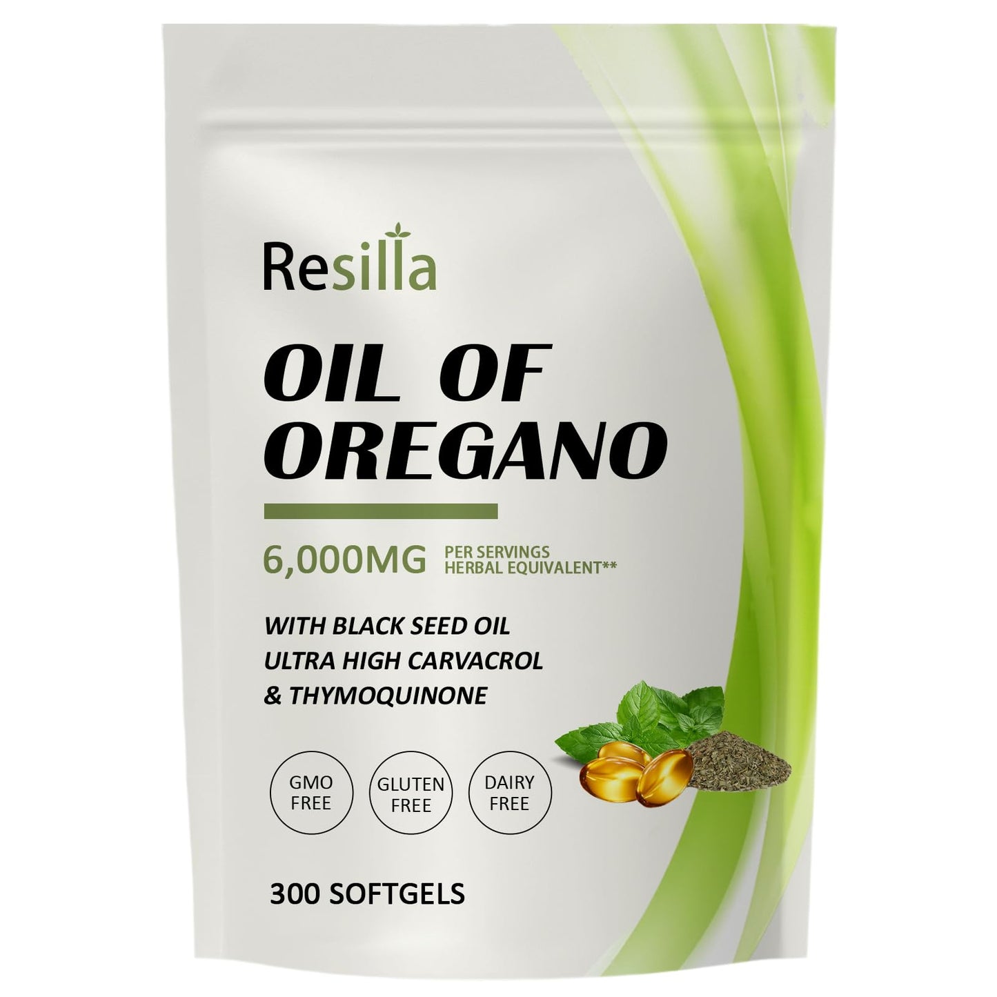 RESILLA Oil of Oregano with Black Seed Oil Capsules, 300 Count
