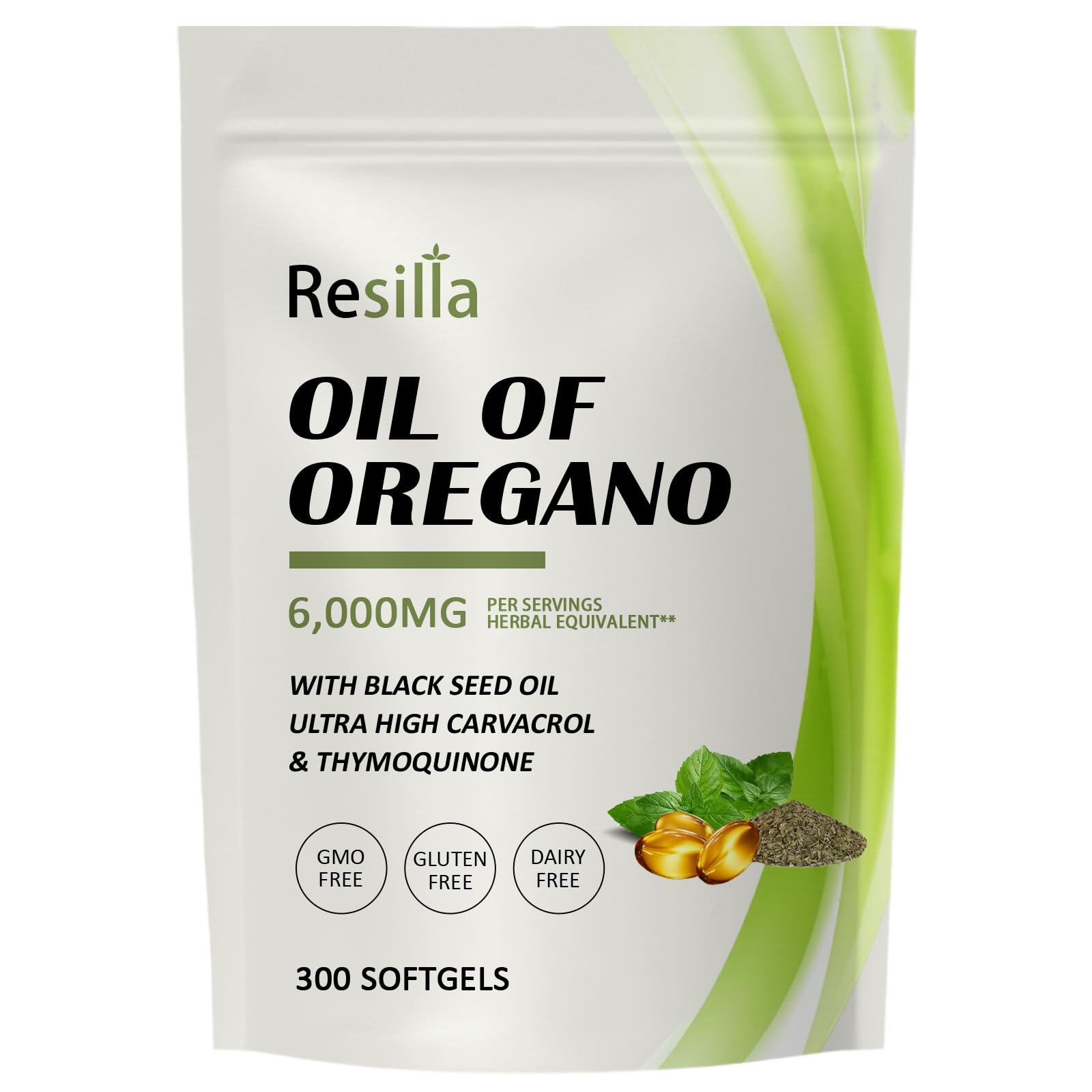 RESILLA Oil of Oregano with Black Seed Oil Capsules, 300 Count