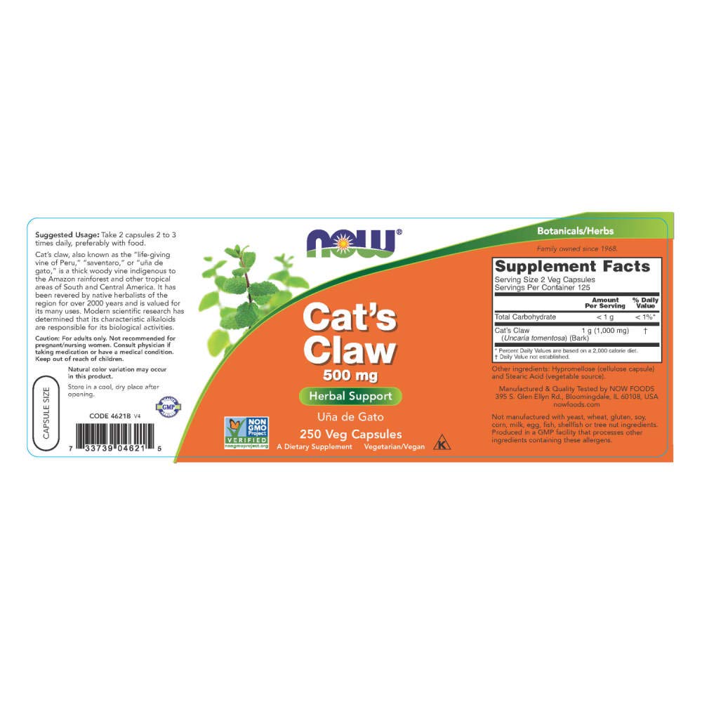 NOW Foods Cat's Claw 500mg Vegetarian Capsules 250