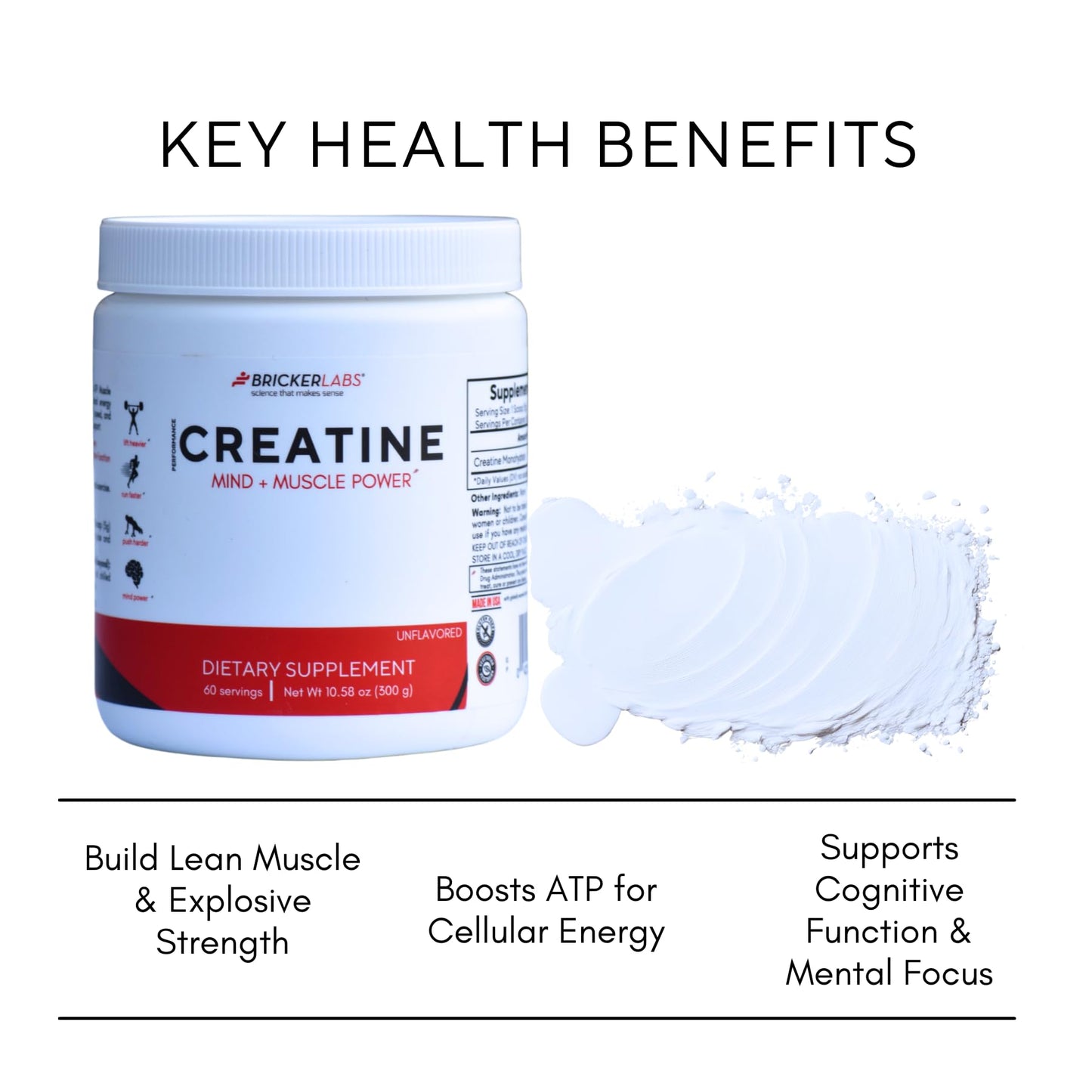 Bricker Labs Creatine Monohydrate Powder, 60 Servings