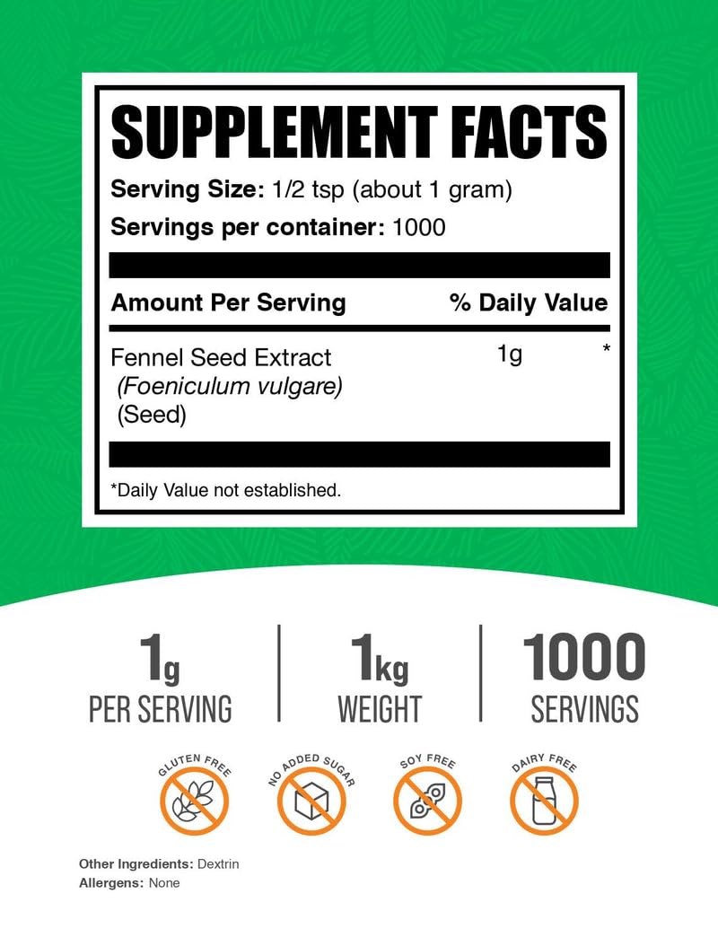 BulkSupplements Fennel Seed Extract Powder, 35.2 Ounce