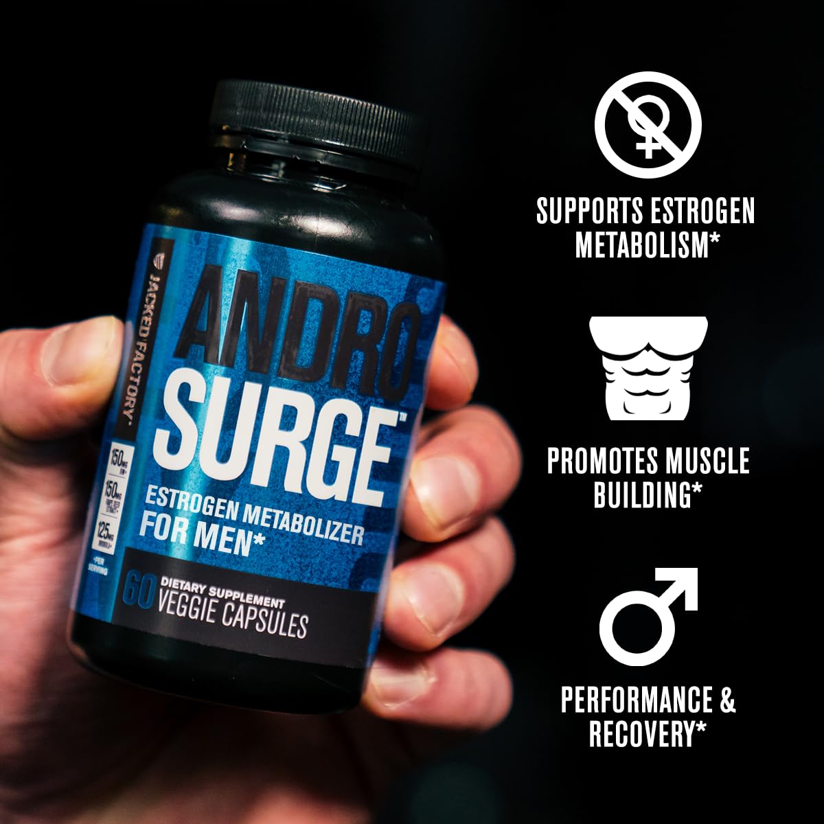 Jacked Factory Androsurge Estrogen Blocker & Testosterone Booster for Men & Build-XT Daily Muscle Builder & Performance Enhancer, 120 Capsules