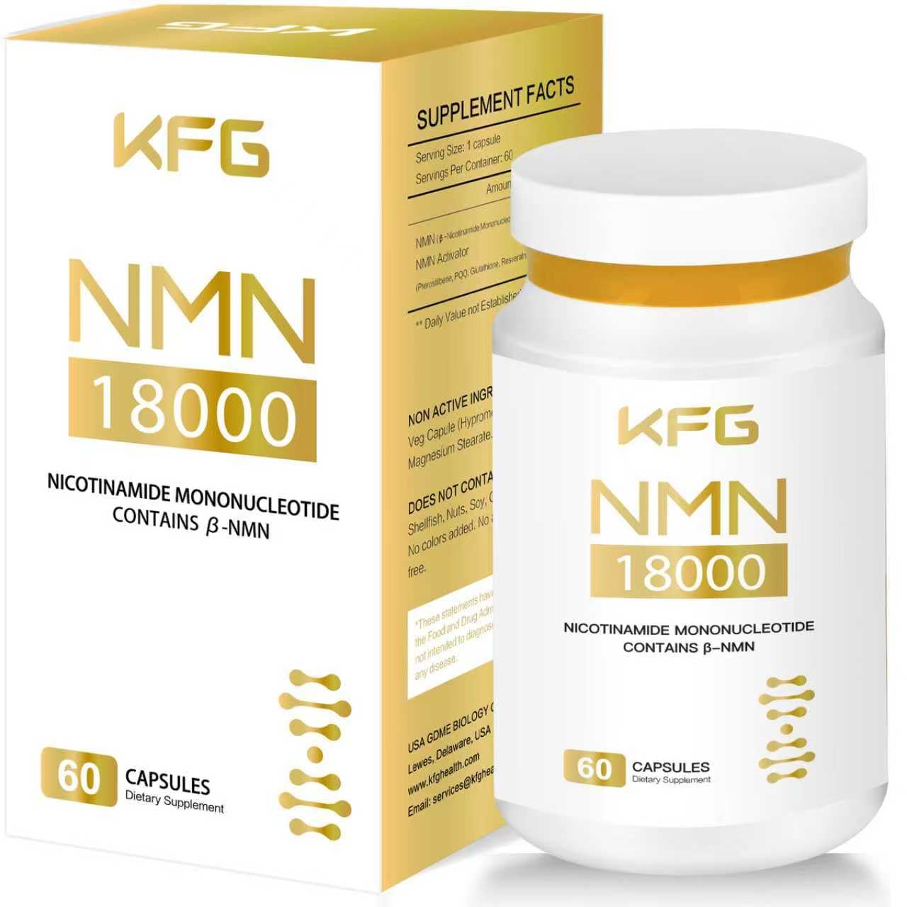 KFG NMN 18000 Nicotinamide Mononucleotide Supplement with Resveratrol, Stabilized Form & 99% High Purity 60 Capsules