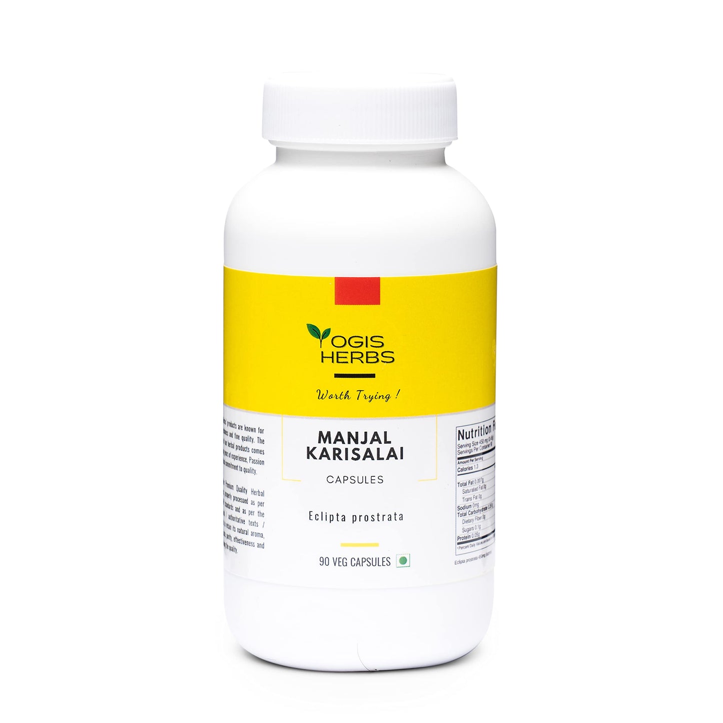 YOGIS HERBS Manjal Karisal Bhringraj Capsules (False Daisy, Eclipta alba) Herbal Supplement, 90 Veg Capsules