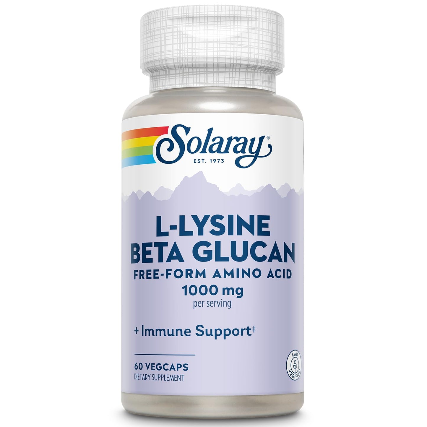 SOLARAY L-Lysine with Beta Glucan 1000mg Capsules, 60 Count