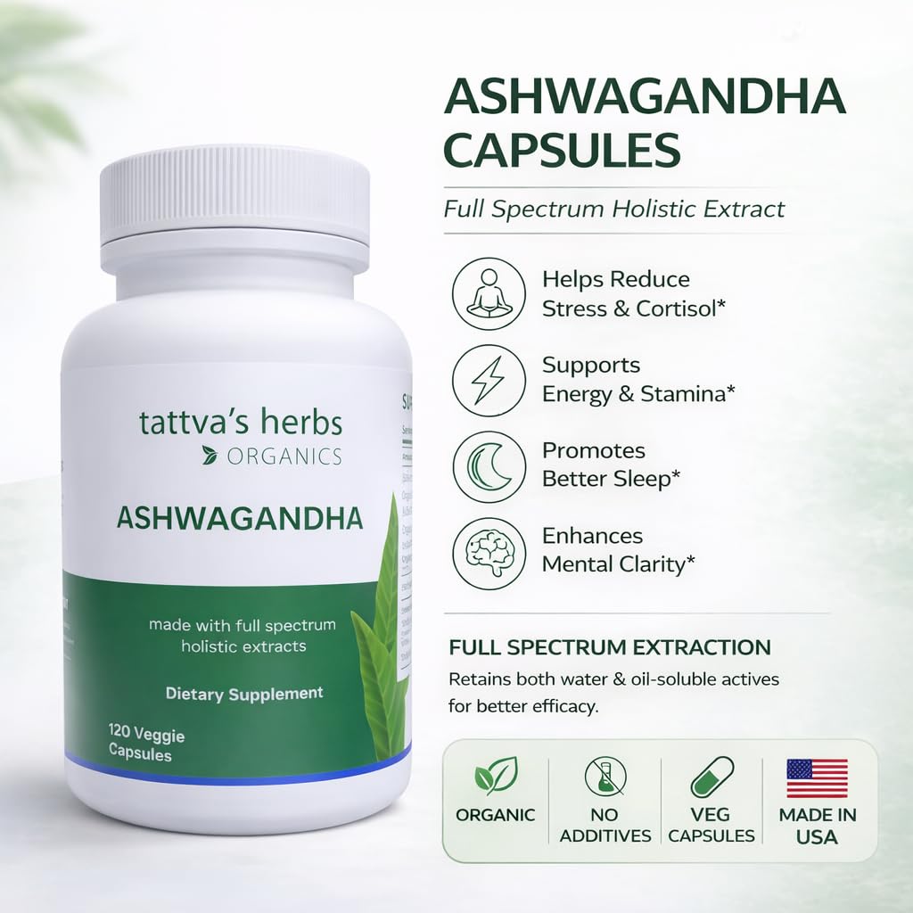 Tattva's Herbs Ashwagandha Capsules 120 Veggie Capsules