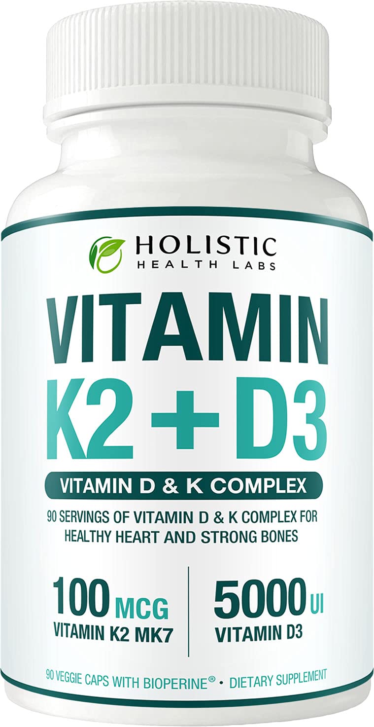 Holistic Health Labs Max Absorption Vitamin K2 + D3 (5000IU) Capsules, 90 Count