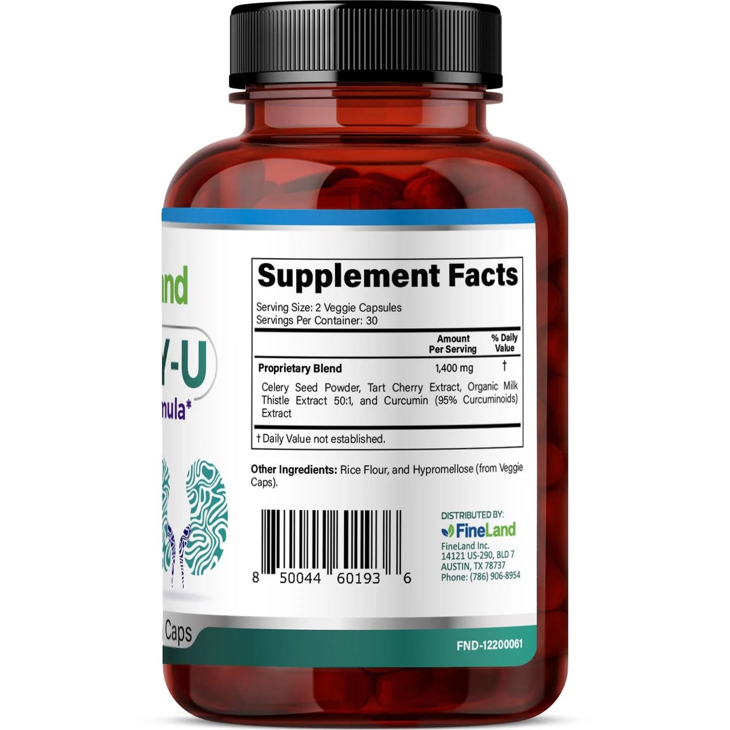 FineLand Purify-U 1,400mg Complex - with Celery Seed, Tart Cherry, Milk Thistle and Curcumin Capsules, 60 Count
