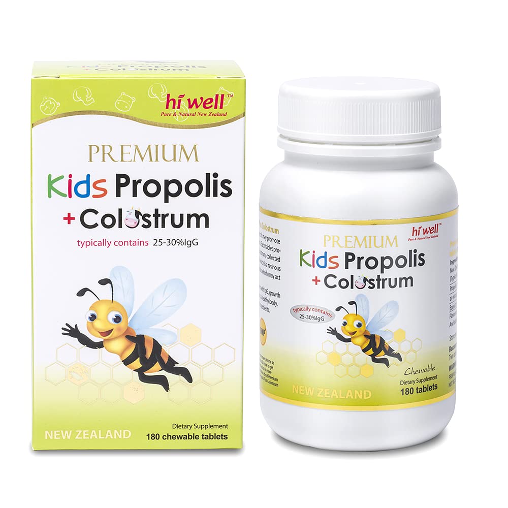 HI WELL PURE & NATURAL NEW ZEALAND Premium Kids Propolis + Grass-Fed Colostrum Chewable 180 Count
