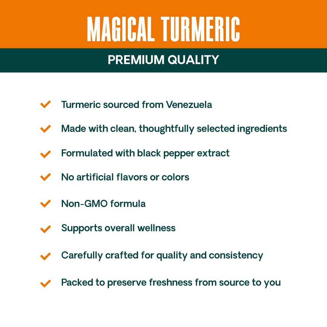 JESSICA WELLNESS Magical Turmeric Pills, Turmeric Curcumin Capsules with Black Pepper and Ginger, Capsule, 180 Count