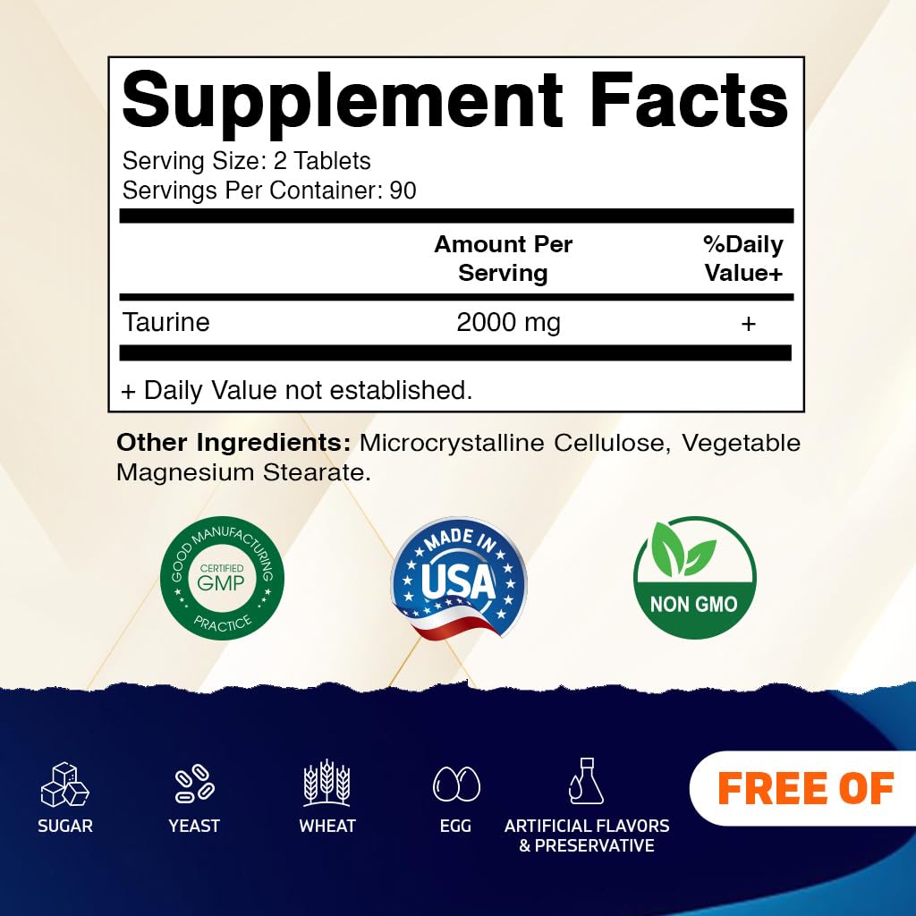 Vitamatic Taurine 2000mg Vegetarian Tablets, 360 Count