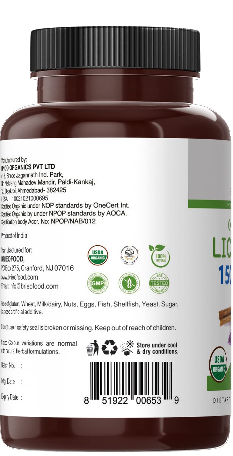 Brieofood Organic Licorice 1500mg Tablets, 90 Count