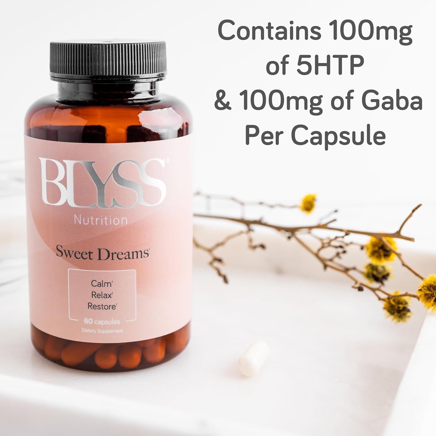 BLYSS Nutrition 5HTP Plus GABA Supplement Capsules 60 Count