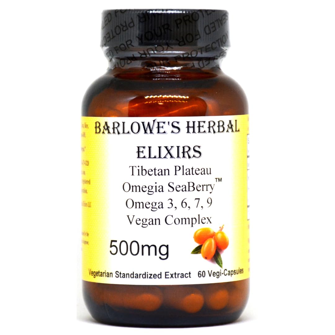 Barlowe's Herbal Elixirs Omegia Seaberry Sea Buckthorn Complete Omega 3-6-7-9 Fatty Acids 500mg Per Capsule, 60 Capsules