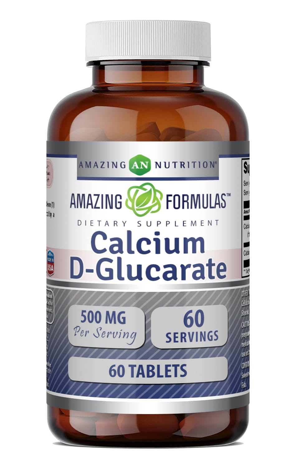 Amazing Nutrition Calcium D-Glucarate 500 Mg Tablets, 60 Count