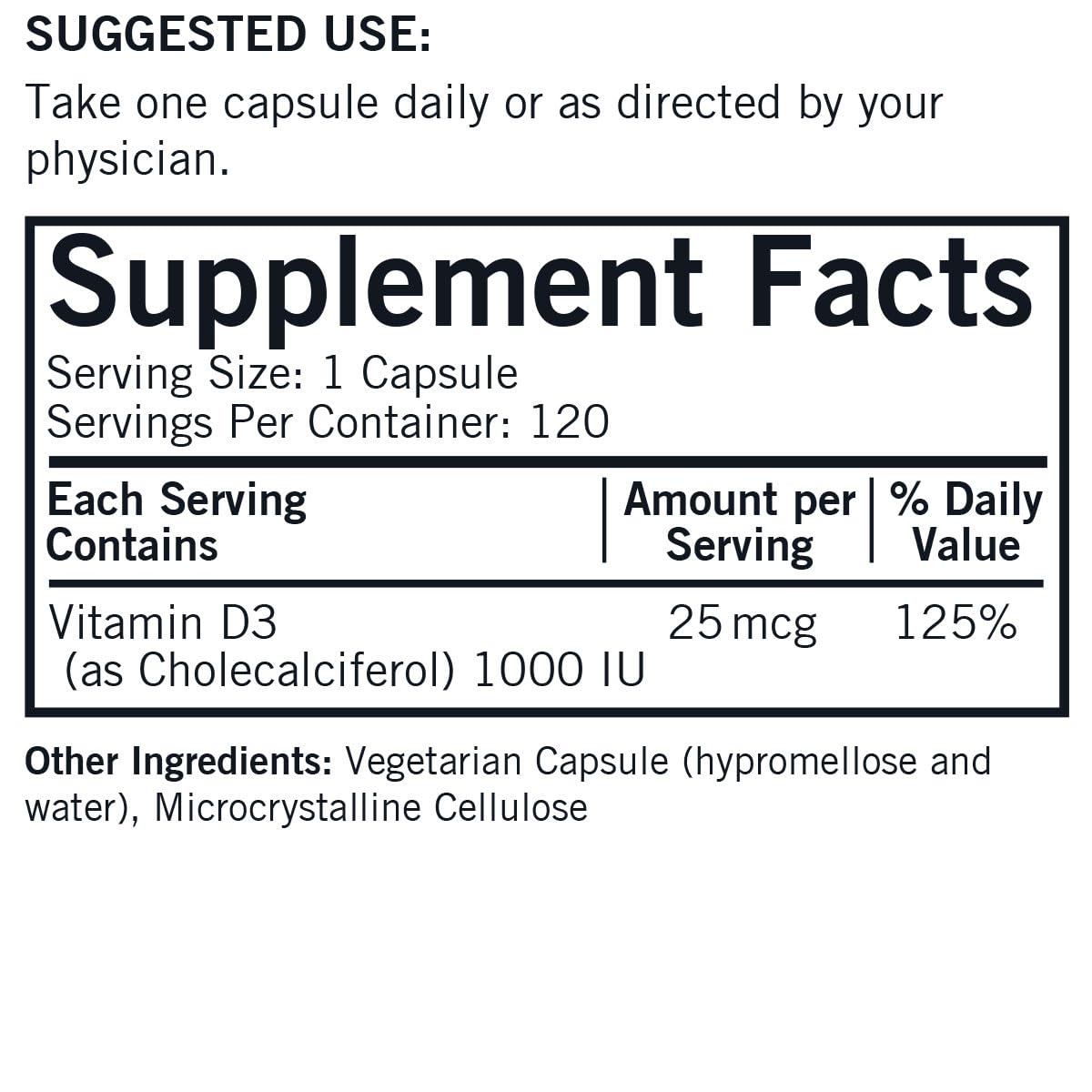 Kirkman Vitamin D-3 1000 IU Hypoallergenic Capsule 120 Capsules