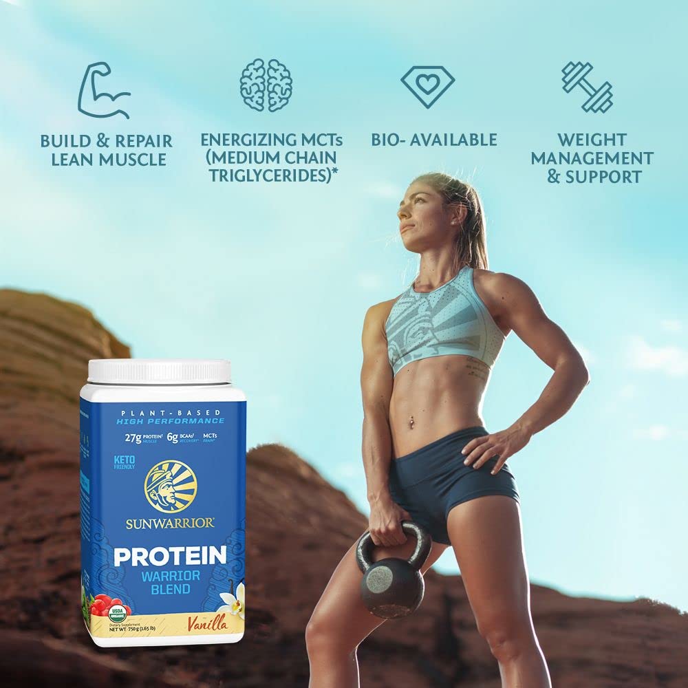 Sunwarrior Organic Plant Based Protein Powder Vanilla Flavored with BCAA Amino Acids & Hemp Seed Pea Blend, 17 Servings
