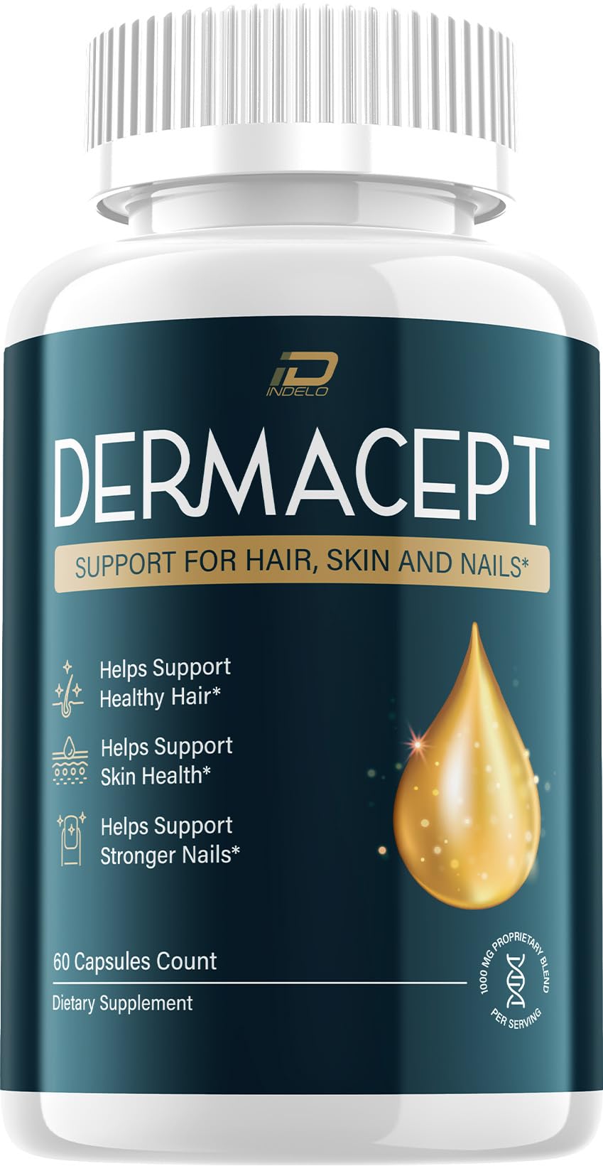 Indelo Dermacept Advanced Formula Pills Natural Blend for Skin Support Extra Strength, 60 Capsules