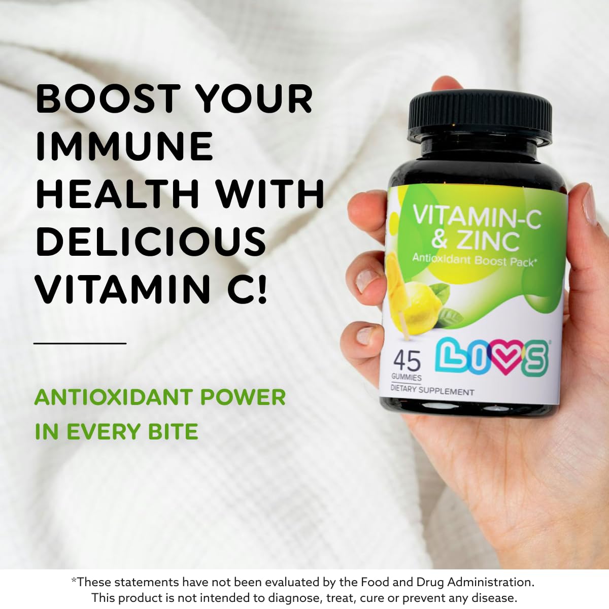 LIVS Vitamin C & Zinc Gummies, 125 mg Vitamin C & 20 mg Zinc per Dose, 45 Count