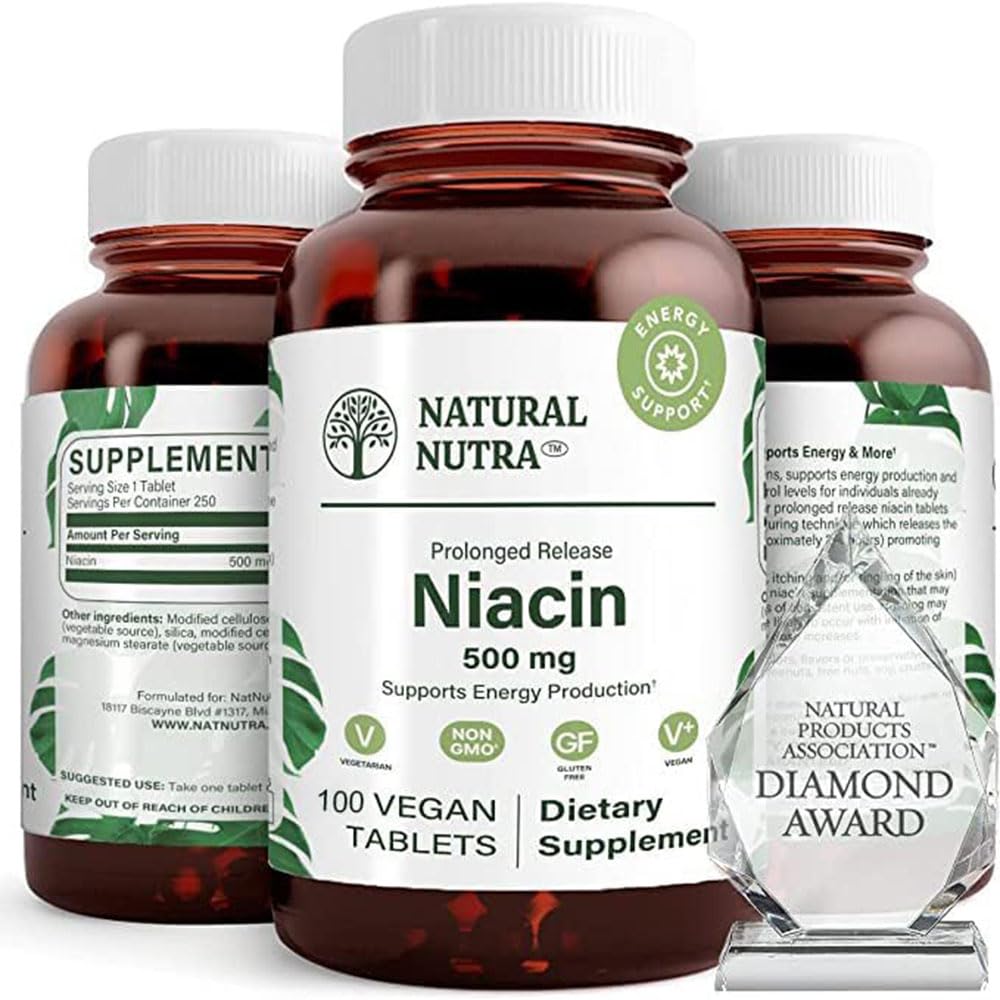 Natural Nutra Time-Release Slow Niacin 500mg (Vitamin B3) Tablet, 100 Tablets