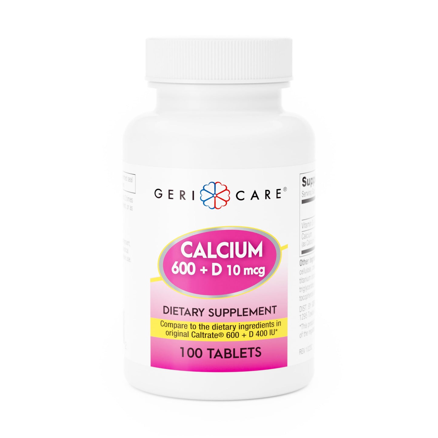 GeriCare Calcium 600mg with Vitamin D 10mcg (400 IU) Tablets, 100 Count