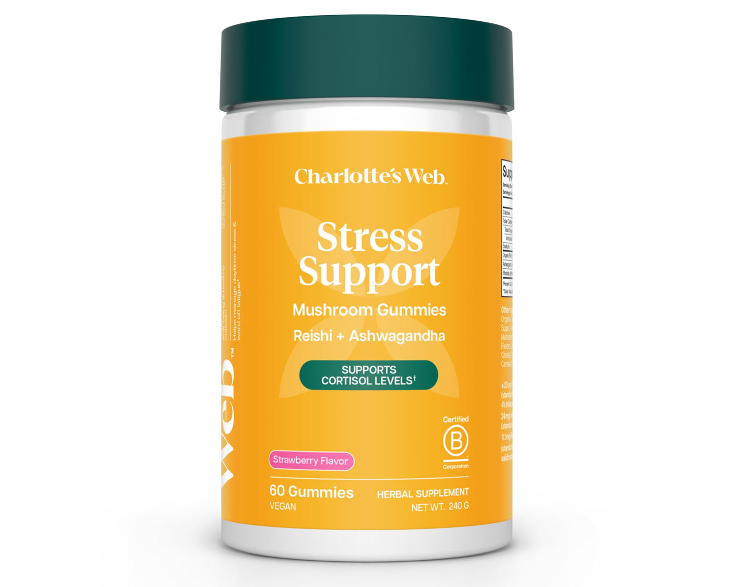 Charlotte's Web Stress Support Mushroom Gummies with Reishi, Ashwagandha, Rhodiola Rosea, 30 Servings