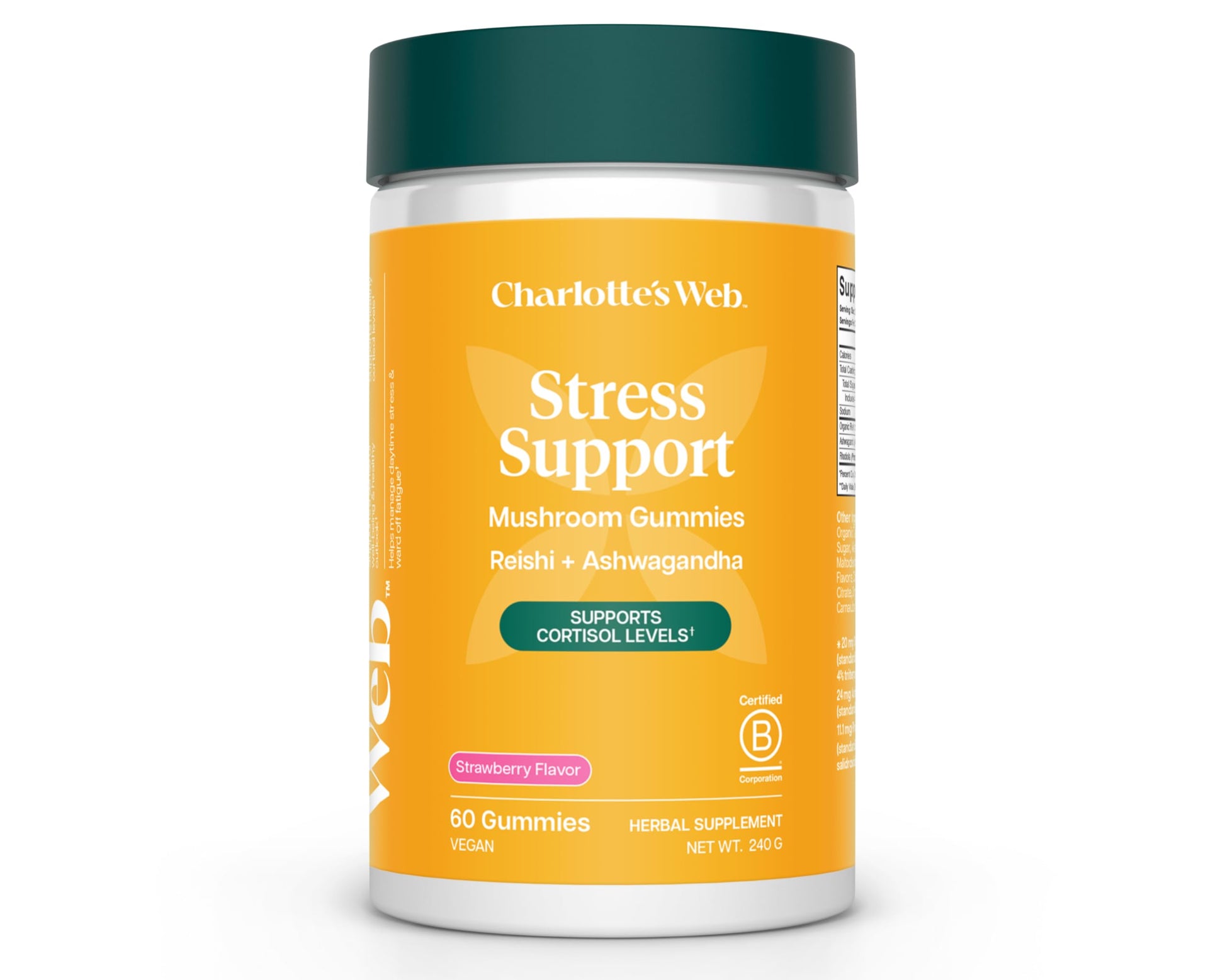 Charlotte's Web Stress Support Mushroom Gummies with Reishi, Ashwagandha, Rhodiola Rosea, 30 Servings