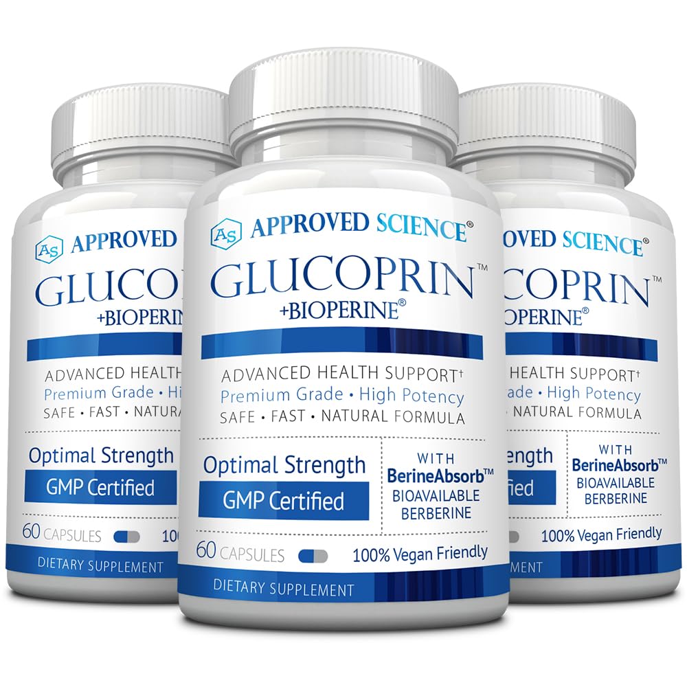Approved Science Glucoprin 250 mg Berberine, Mulberry, Cinnamon, BioPerine, Non-GMO Capsules - 180 Count