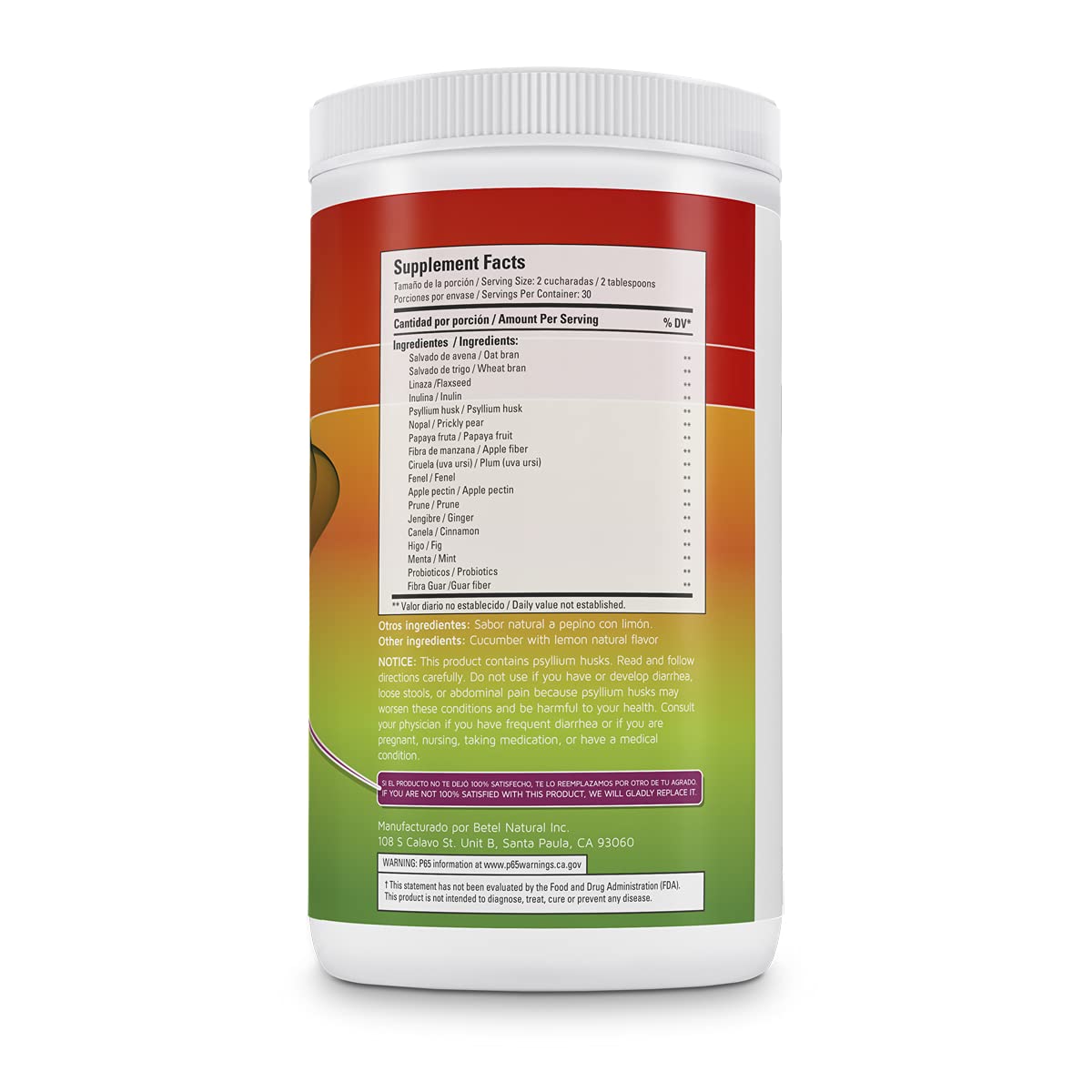 Betel Natural Daily Fibra Suave Formula/Gentle Formula - Gentle Fiber Cleanse (Cucumber with Lemon) Powder 12