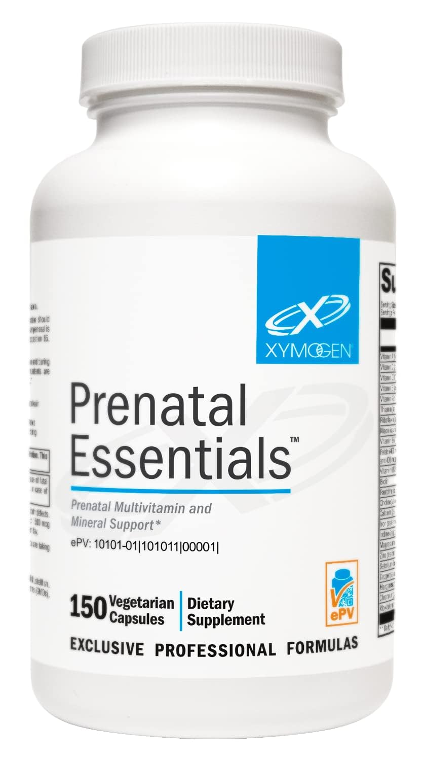 XYMOGEN Prenatal Essentials Prenatal Multivitamin & Mineral Support, 5-MTHF & Essential Nutrients, Gentle on Stomach, Vegetarian, 150 Capsules