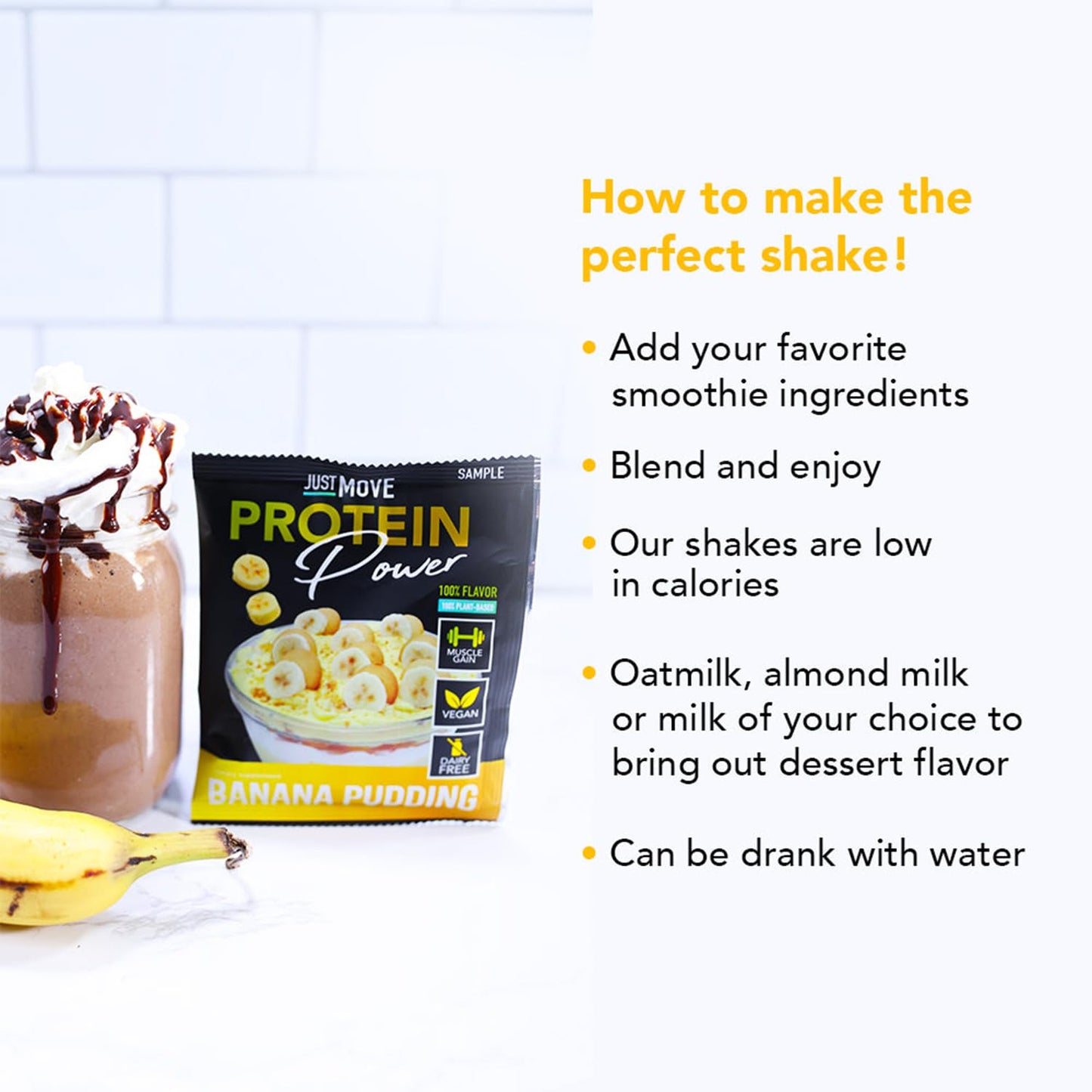 Just Move Banana Pudding Plant-Based Protein Powder, Vegan, Organic, Dairy Free, Soy Free, Gluten Free, Keto, Peanut Free, 20g Protein, Low Carb, Non-GMO, 16.5 oz
